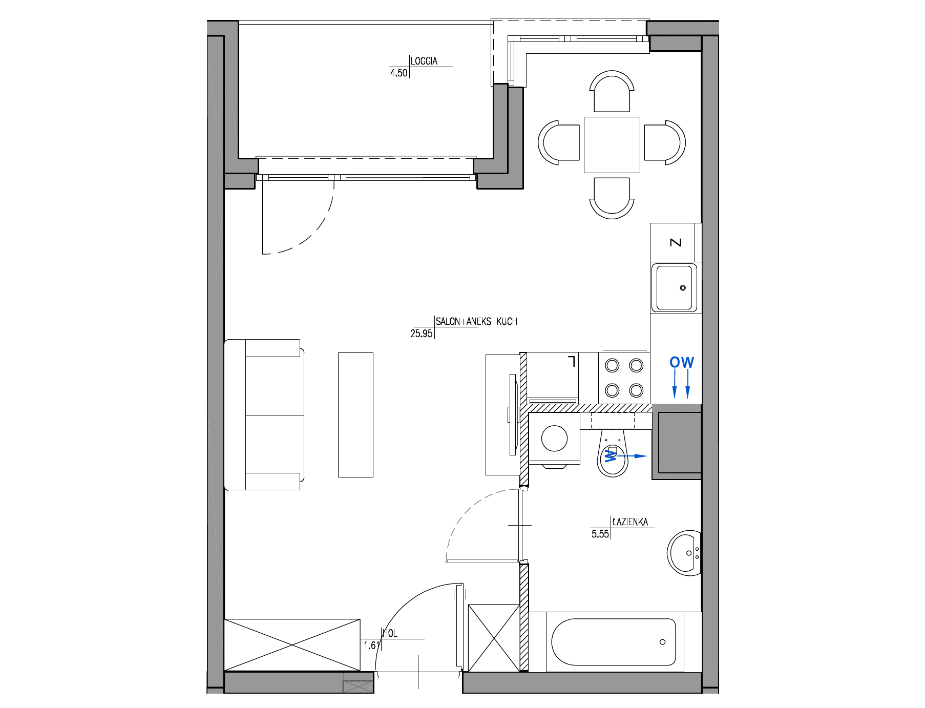 Plan 1 pok. 33m²