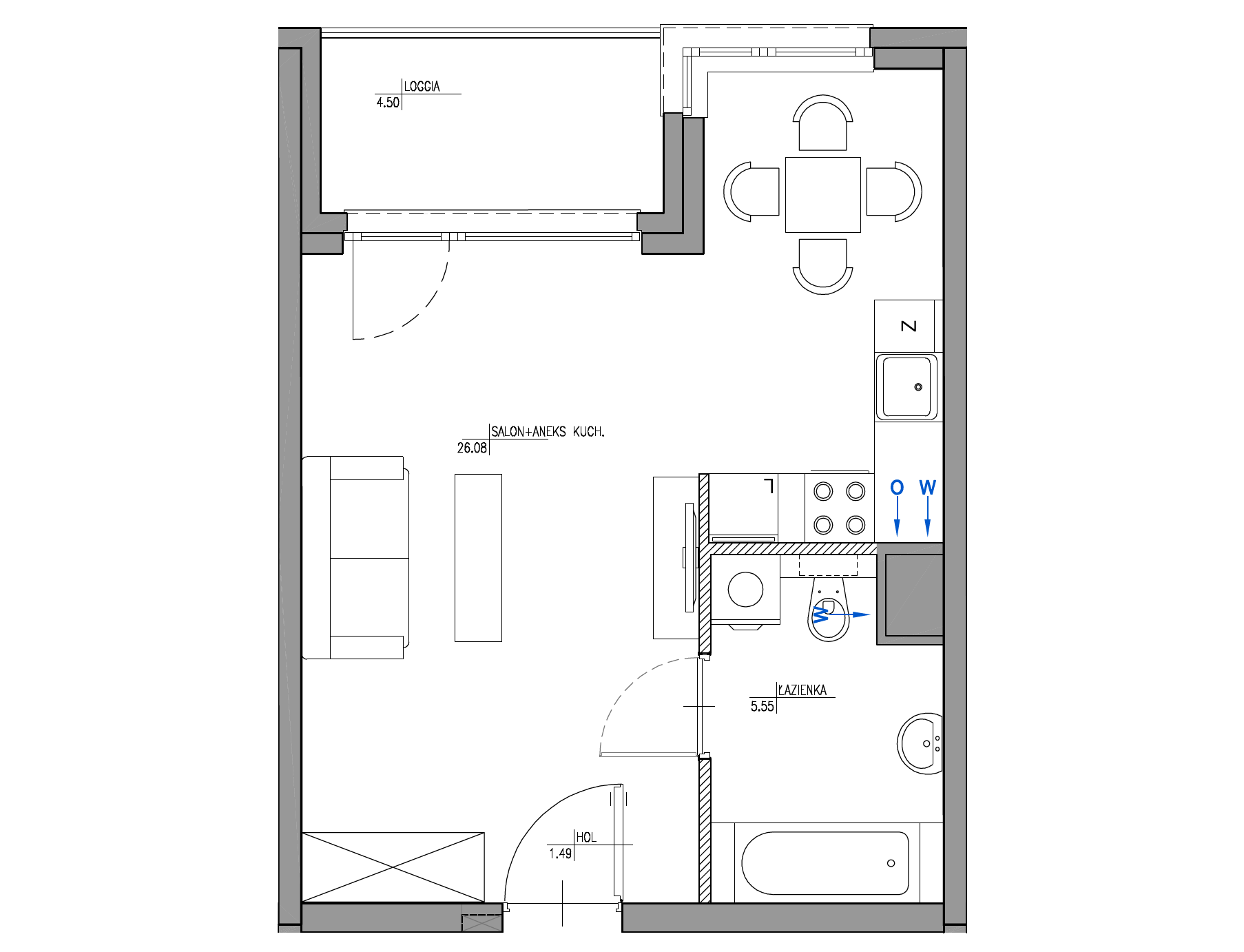 Plan 1 pok. 33m²
