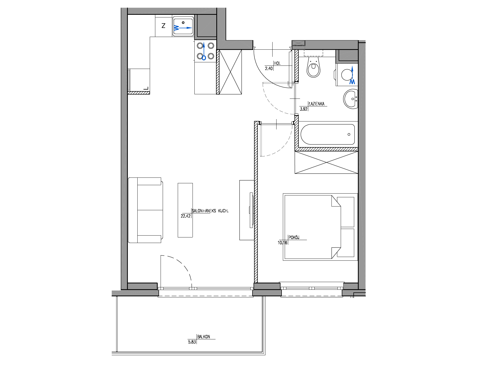 Plan 2 pok. 39m²