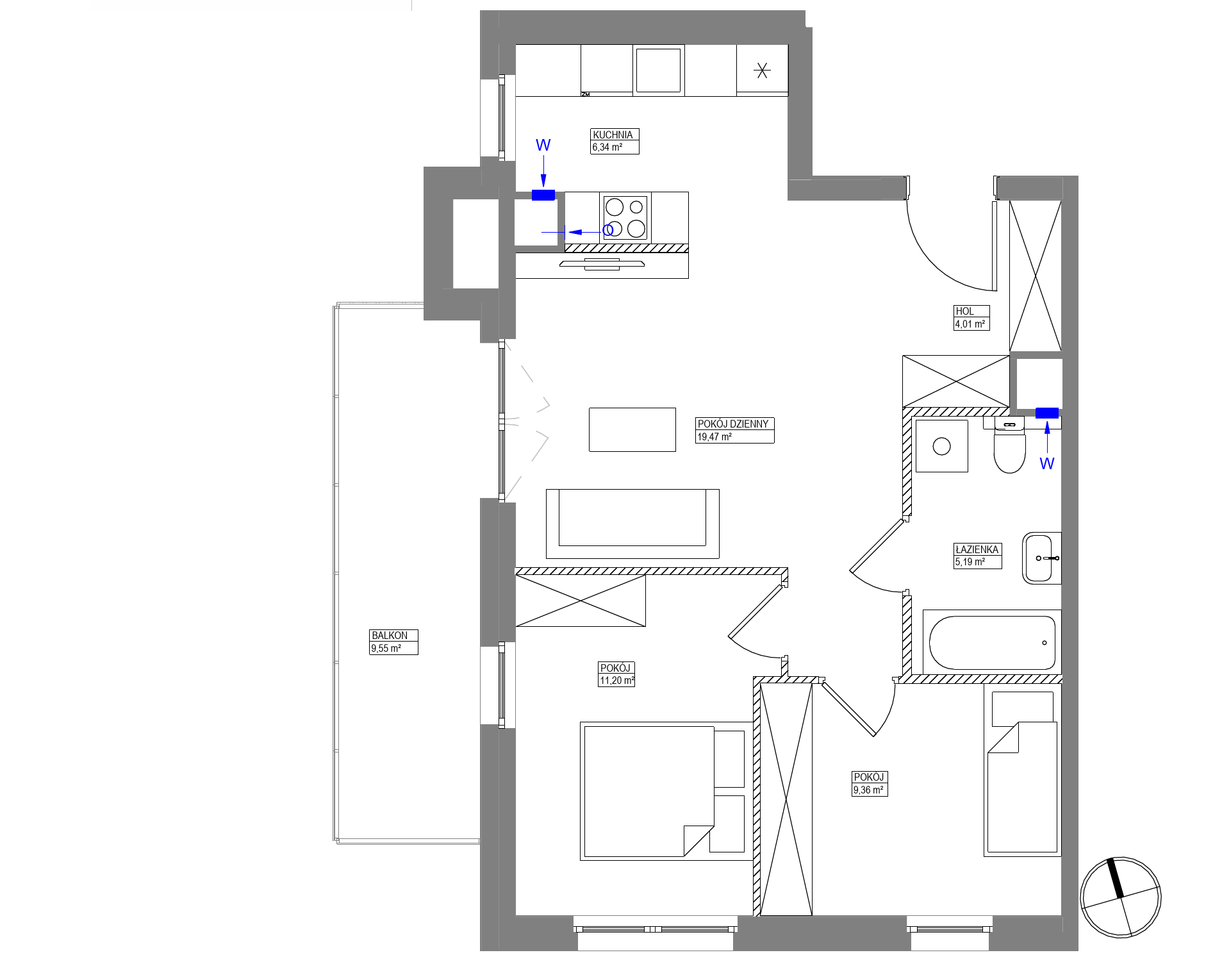 Plan 3 pok. 56m²