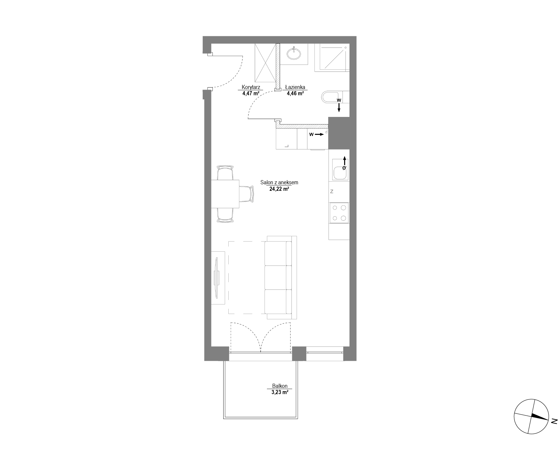 Plan 1 pok. 33m²