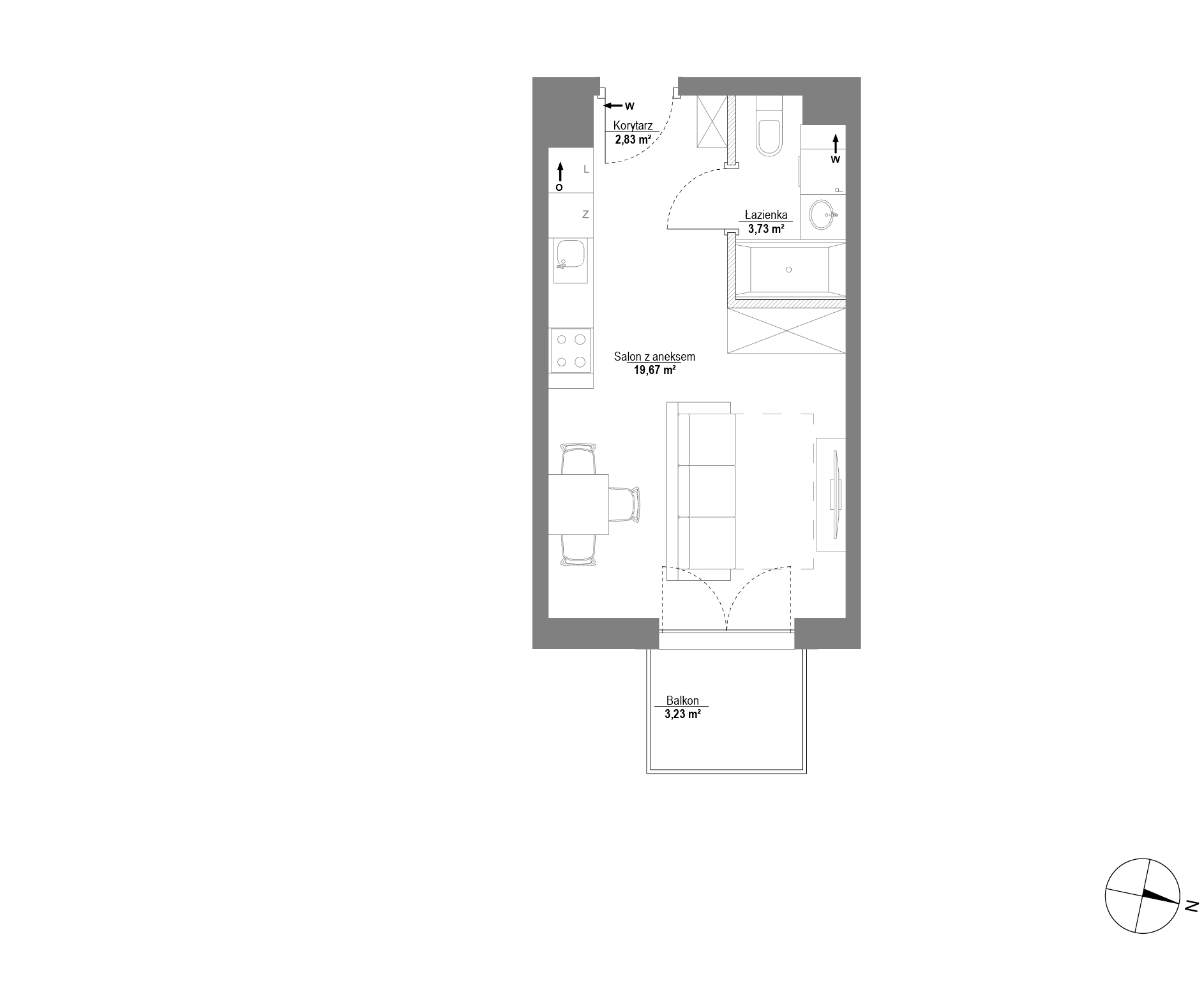 Plan 1 pok. 26m²