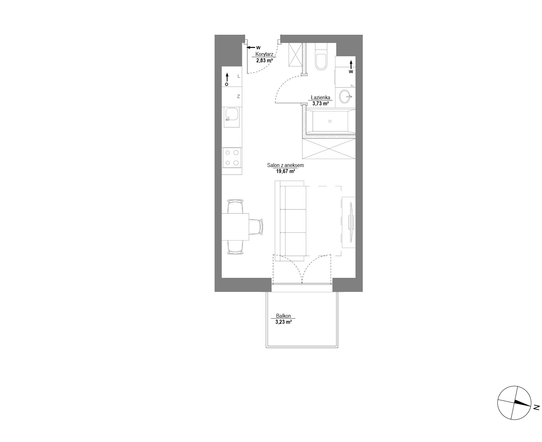 Plan 1 pok. 26m²