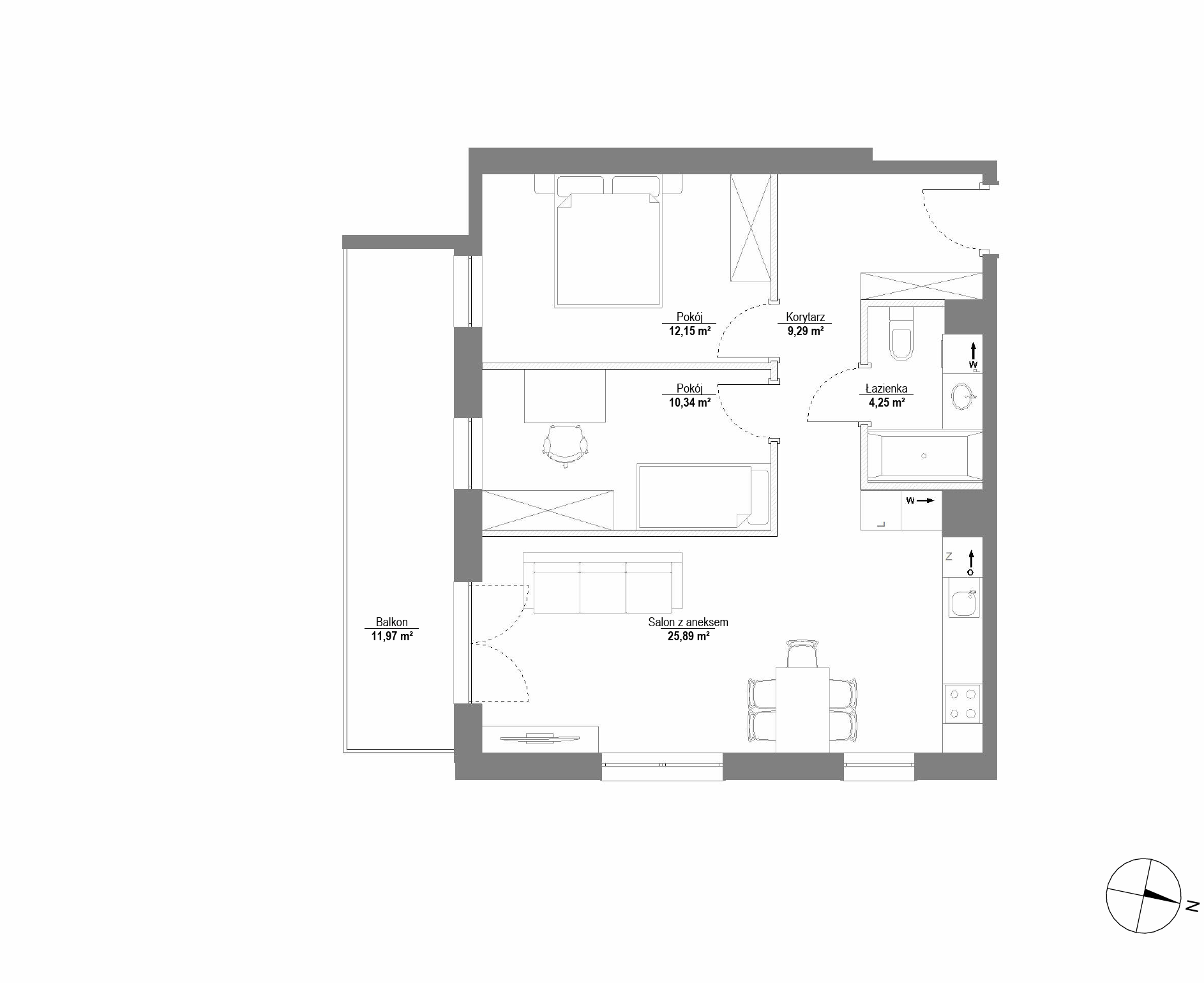Plan 3 pok. 62m²