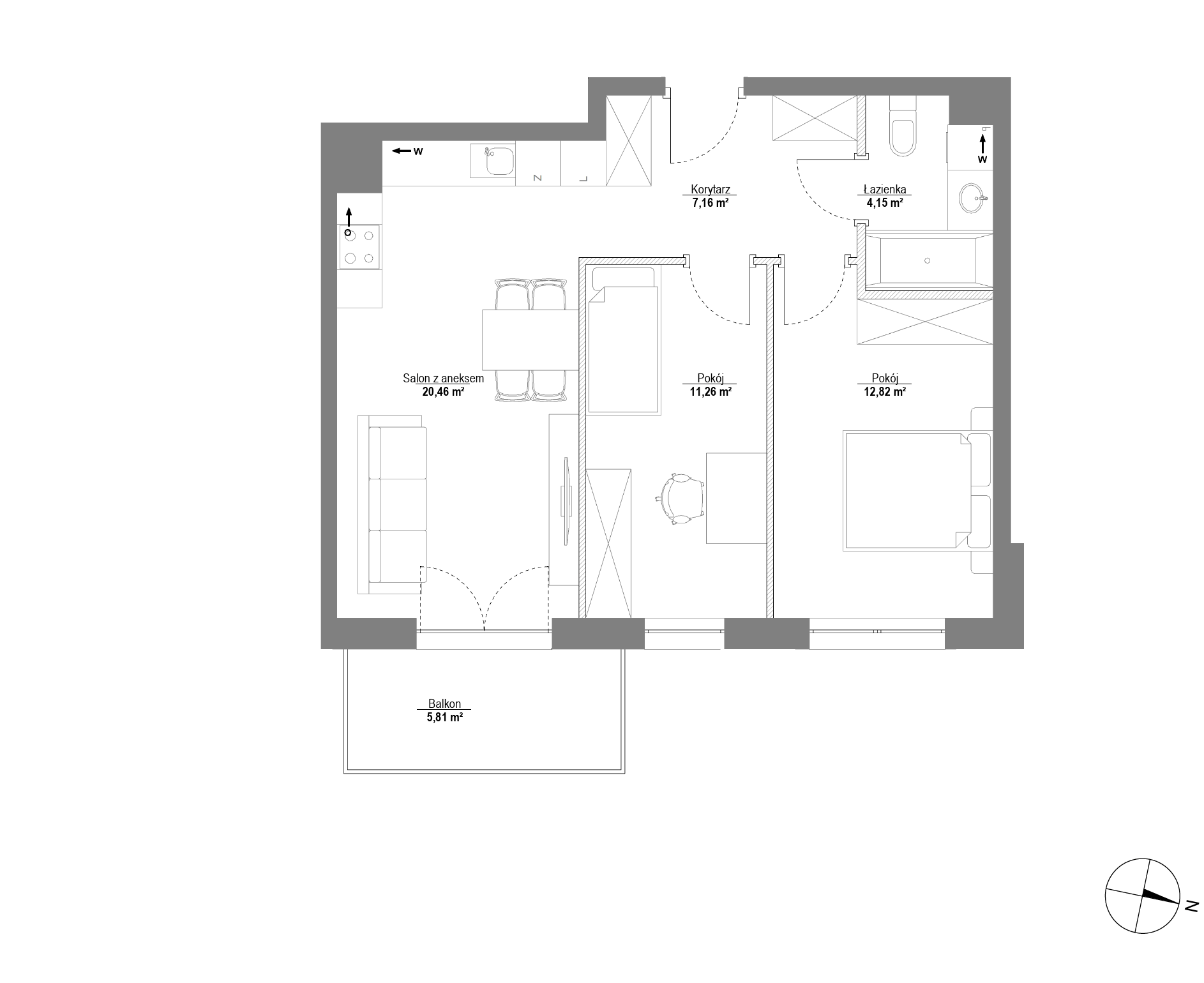 Plan 3 pok. 56m²