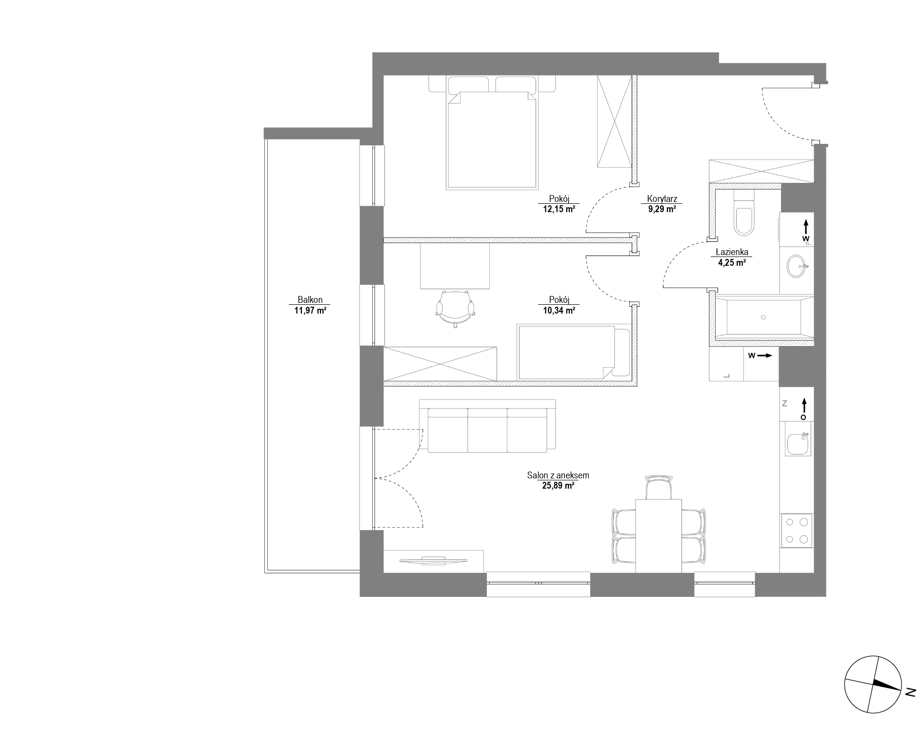 Plan 3 pok. 62m²