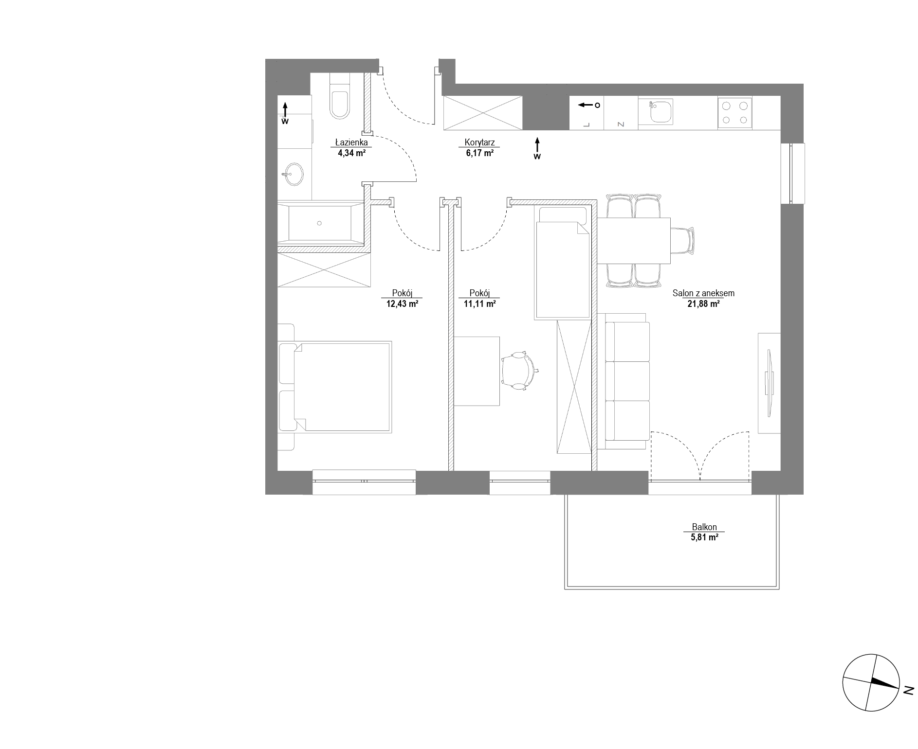 Plan 3 pok. 56m²