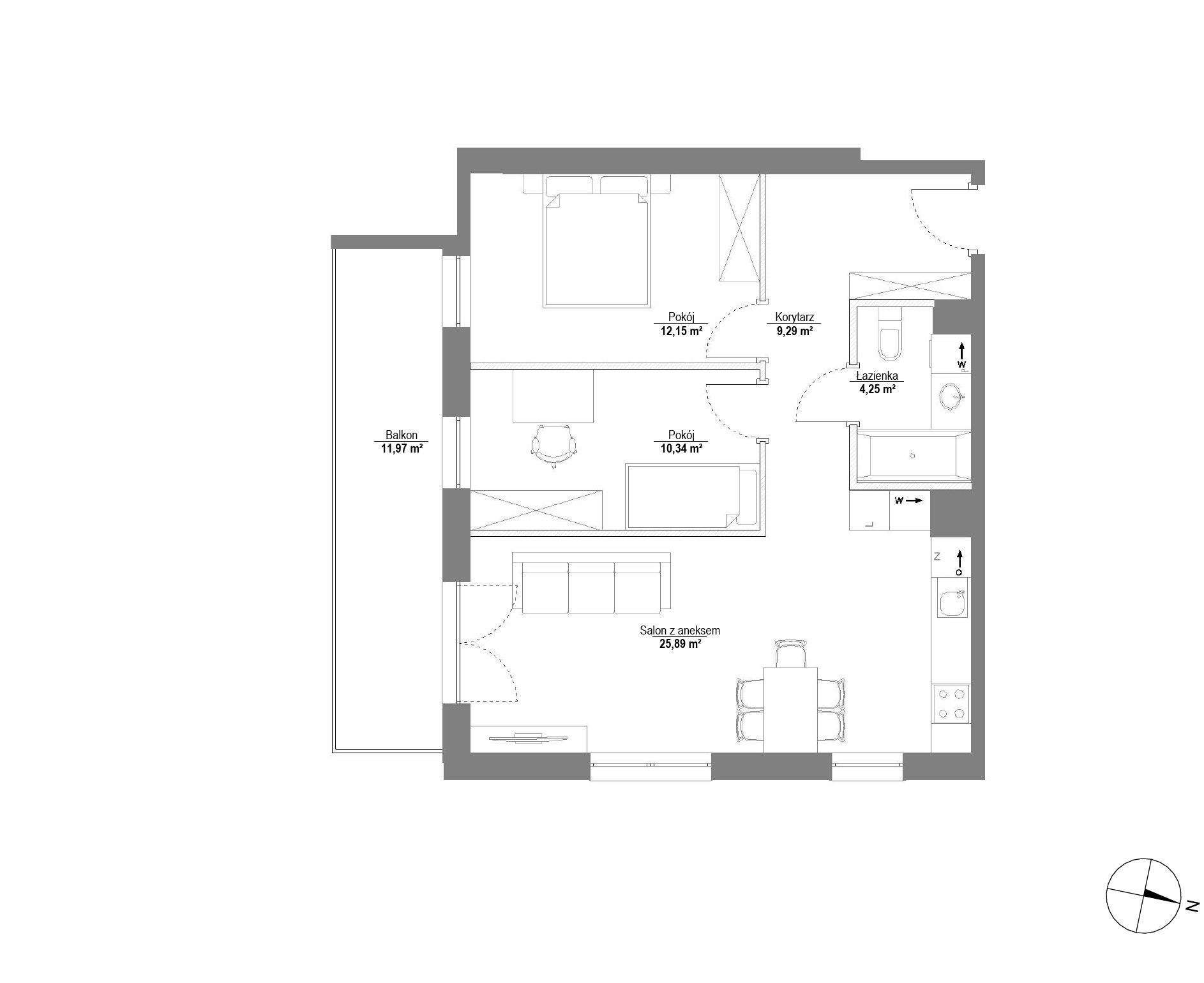 Plan 3 pok. 62m²