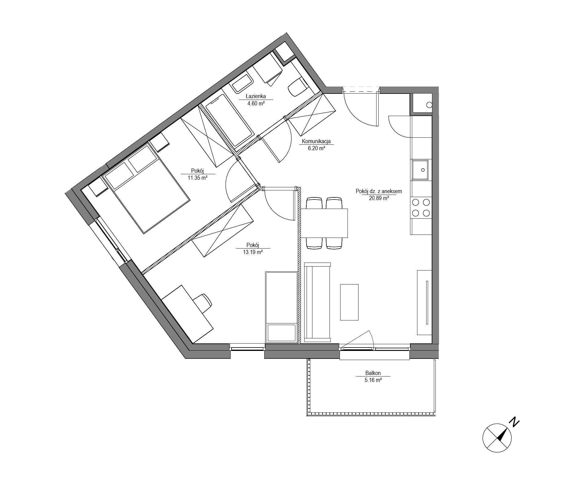 Plan 3 pok. 56m²