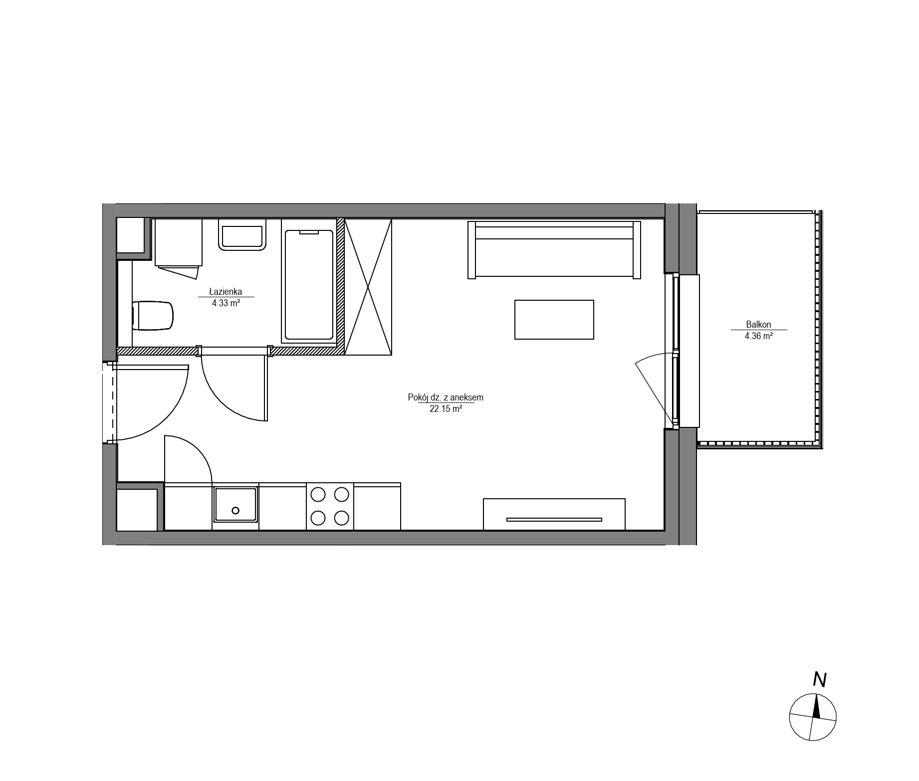 Plan 1 pok. 26m²