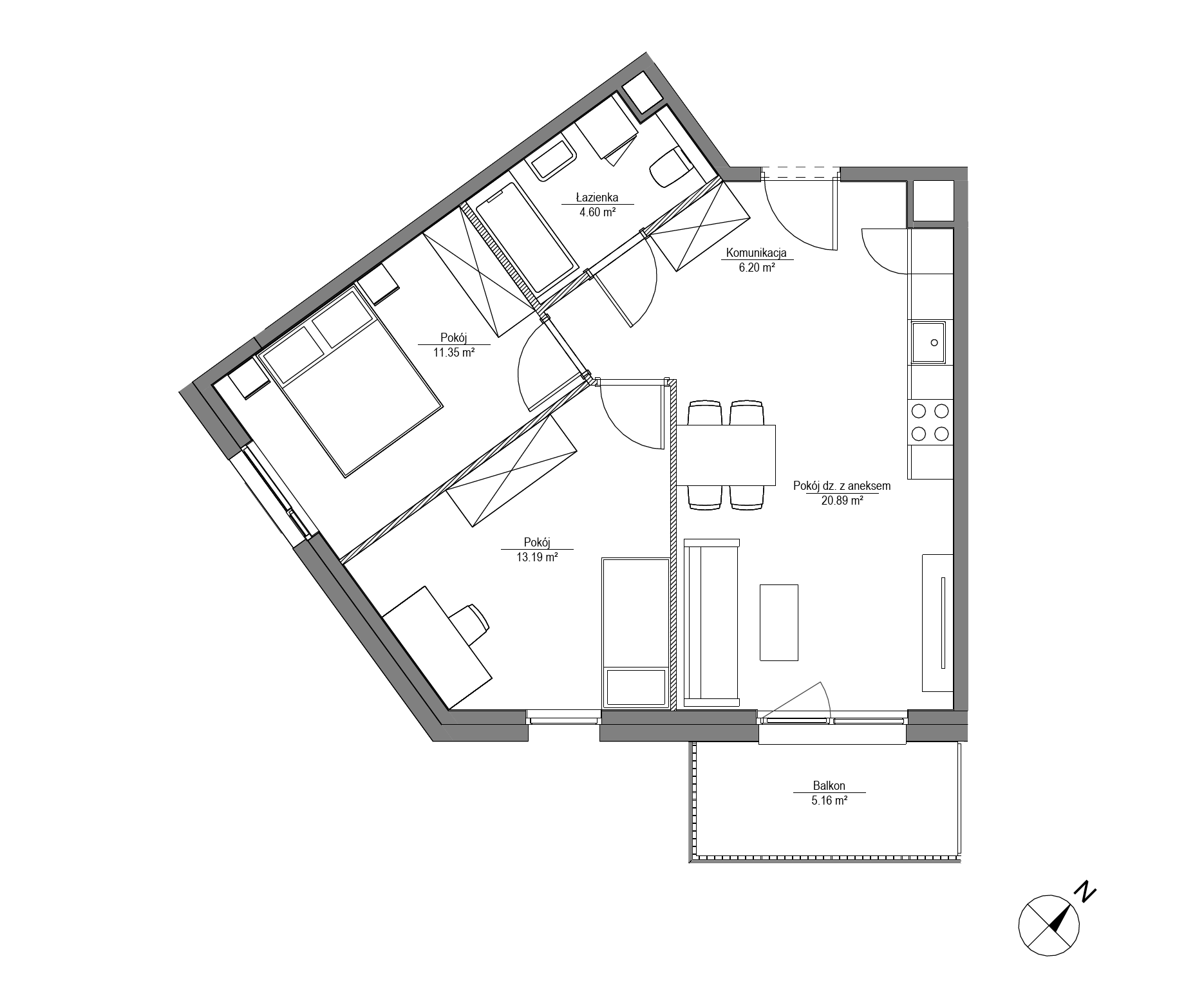 Plan 3 pok. 56m²