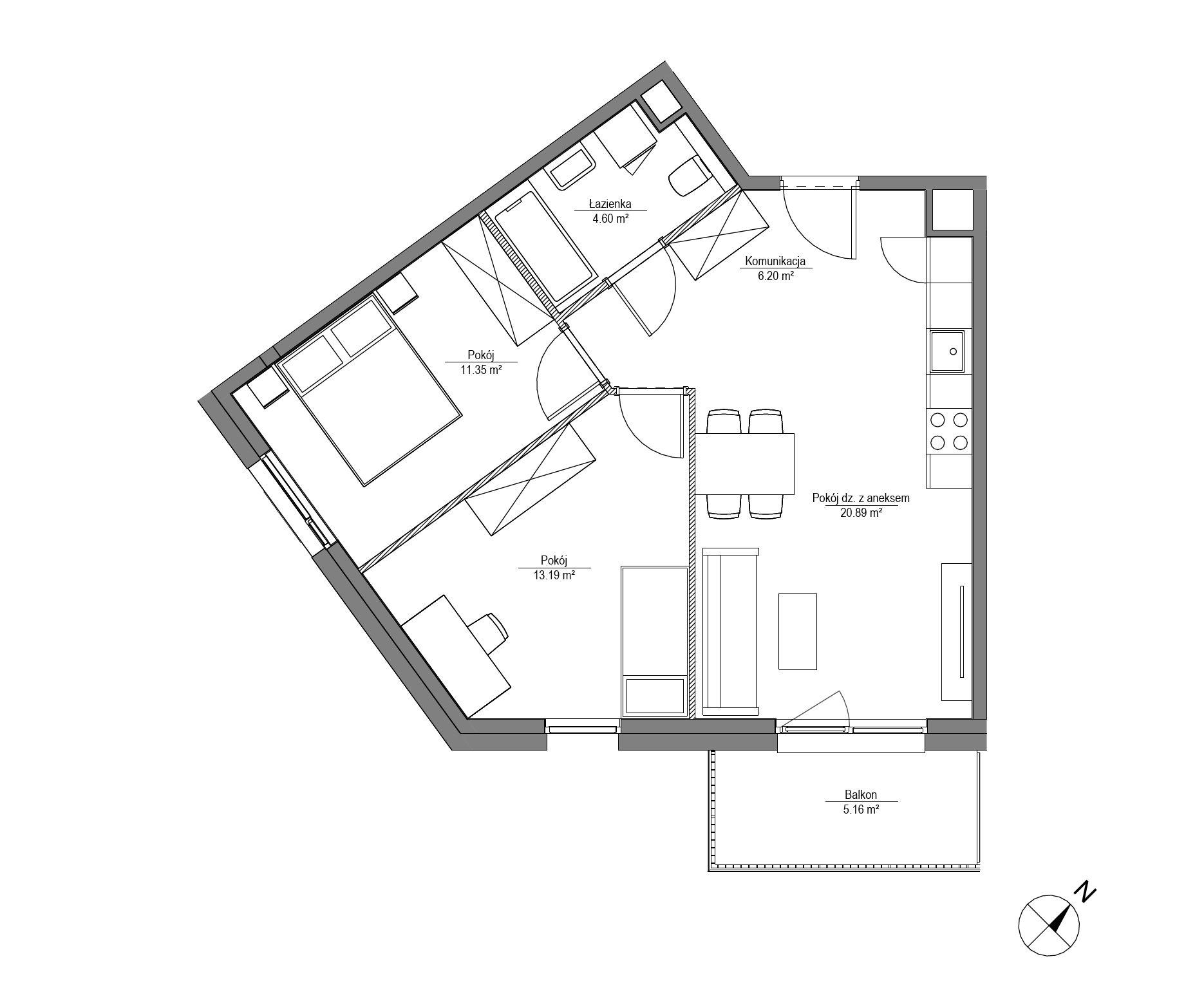 Plan 3 pok. 56m²