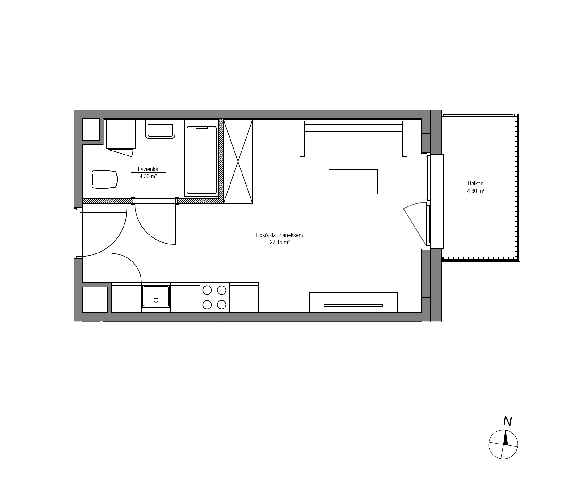 Plan 1 pok. 26m²