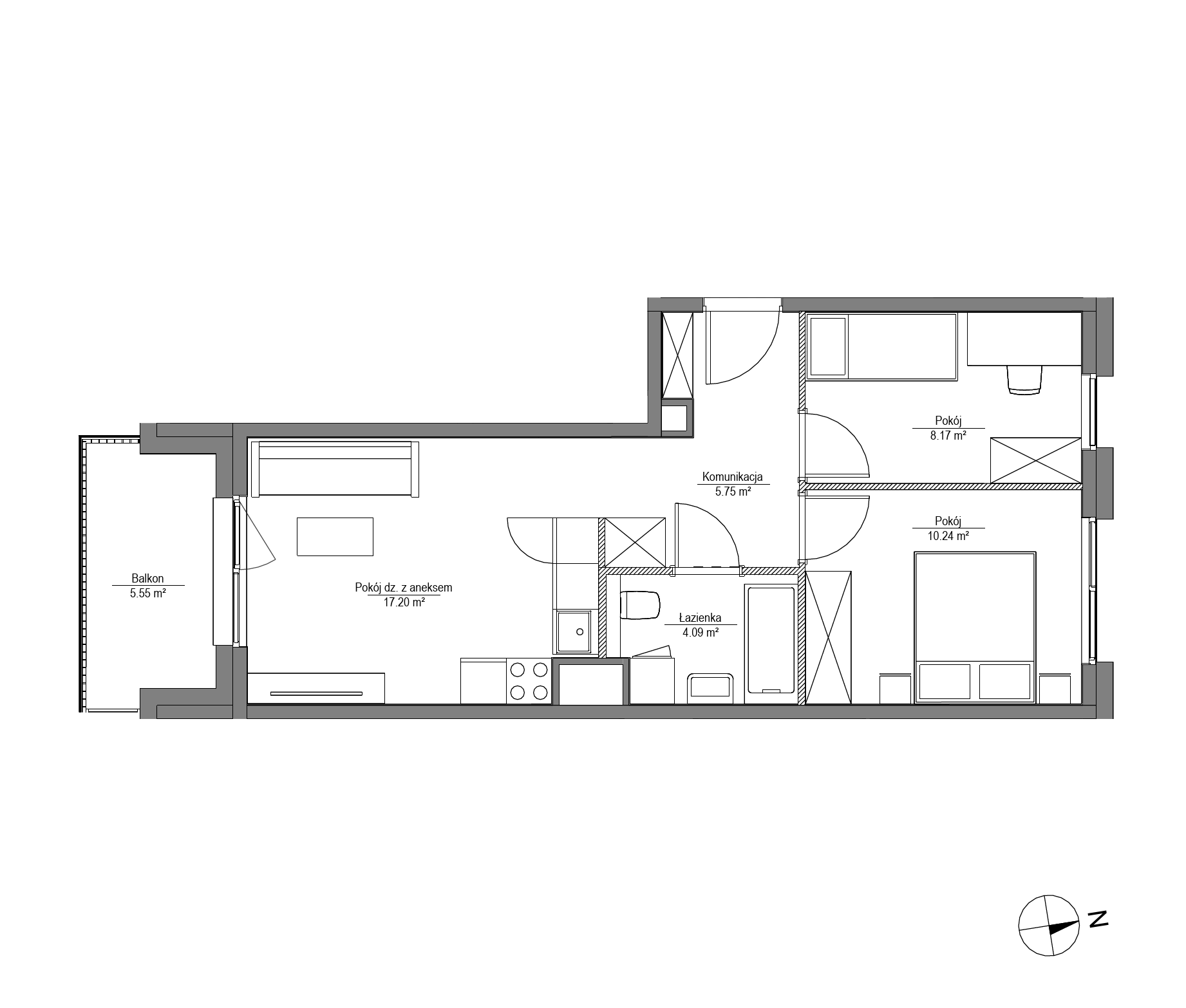 Plan 3 pok. 45m²