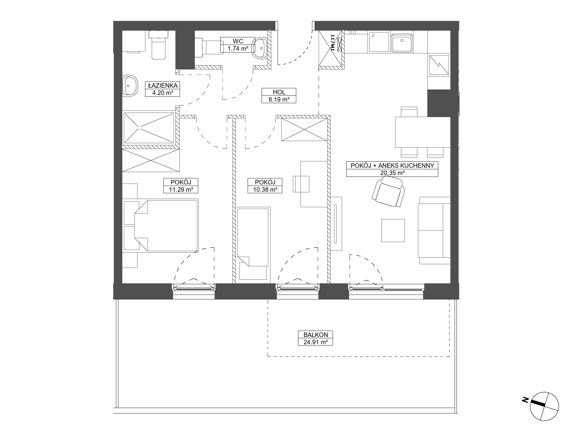 Plan 3 pok. 54m²