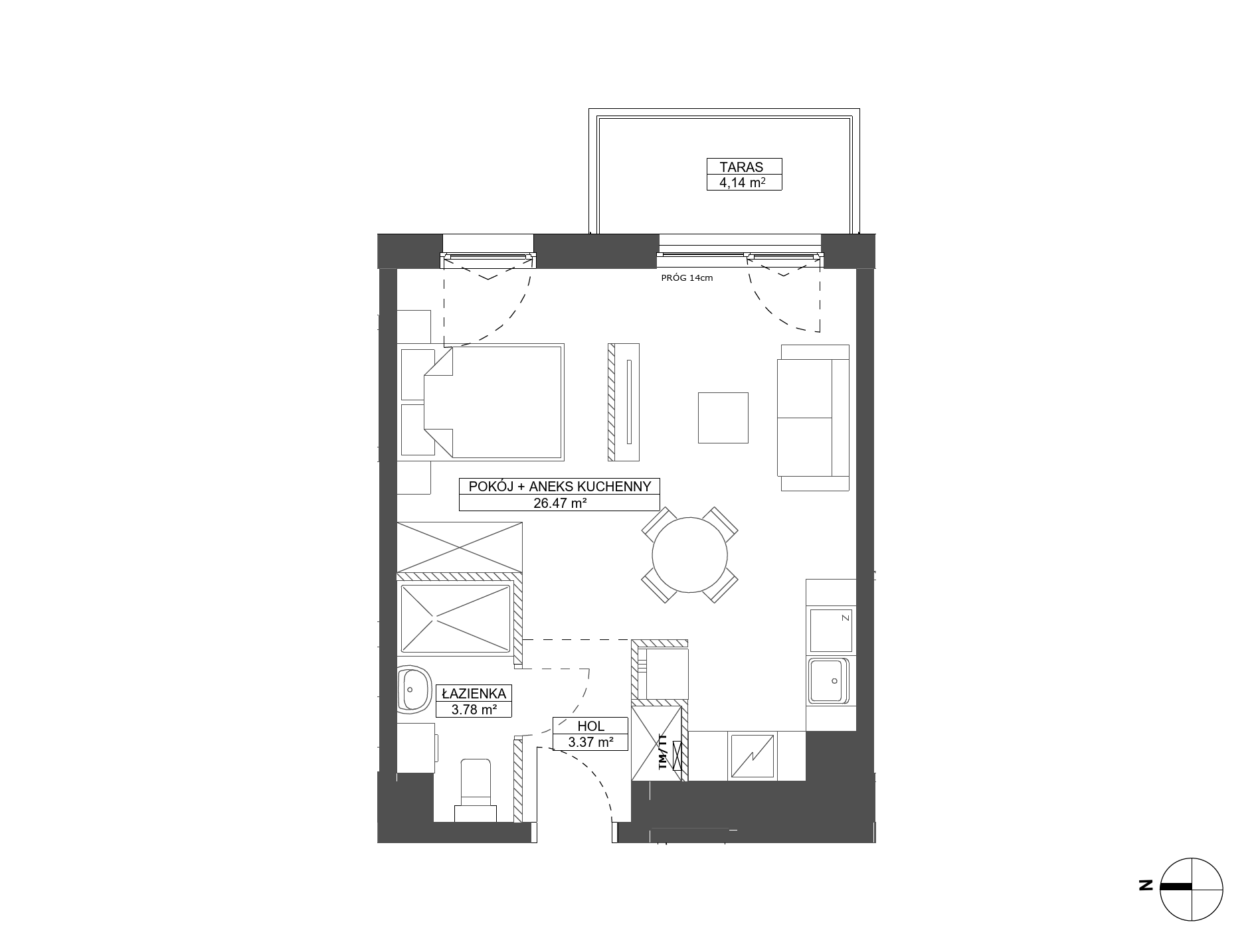 Plan 1 pok. 34m²