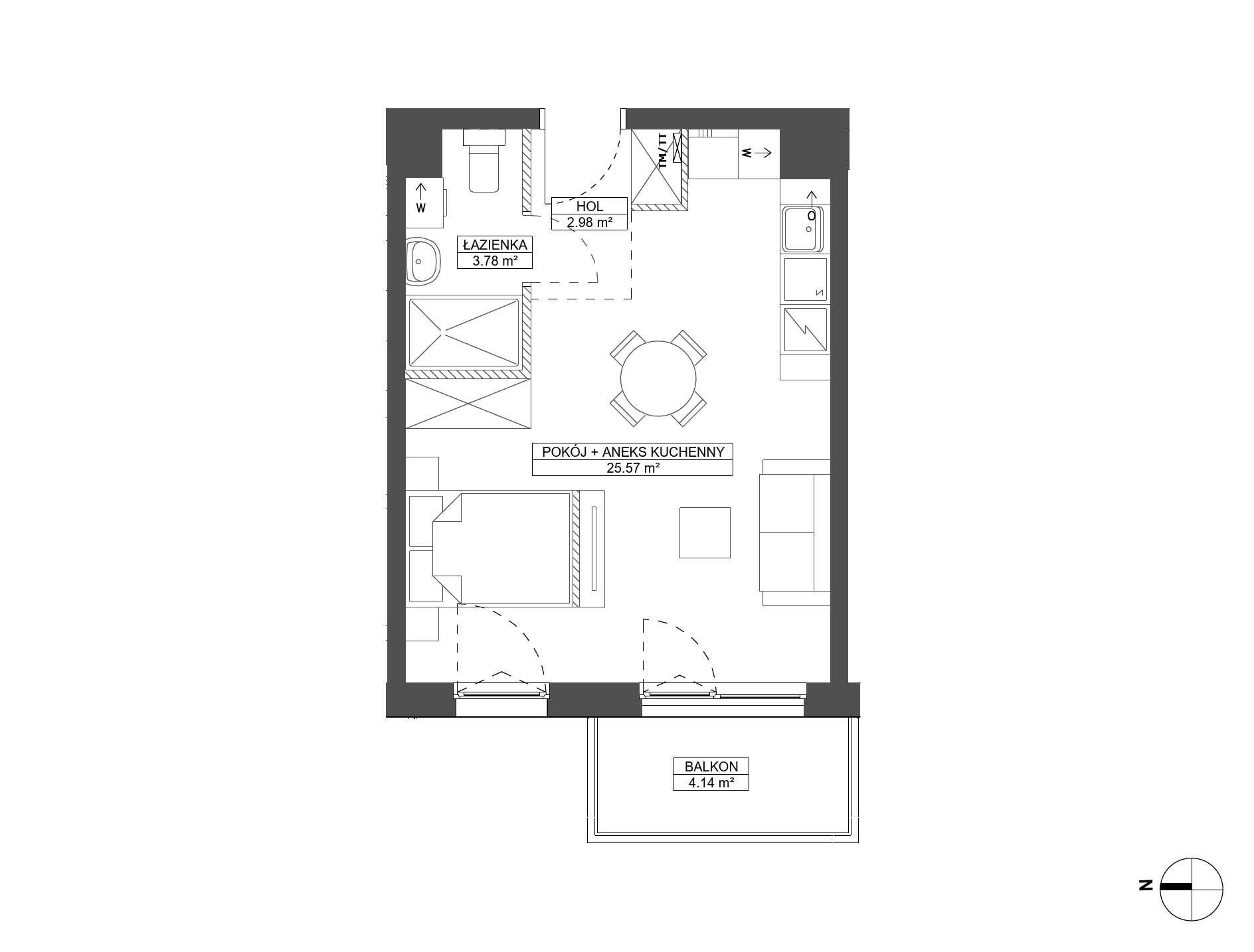 Plan 1 pok. 32m²