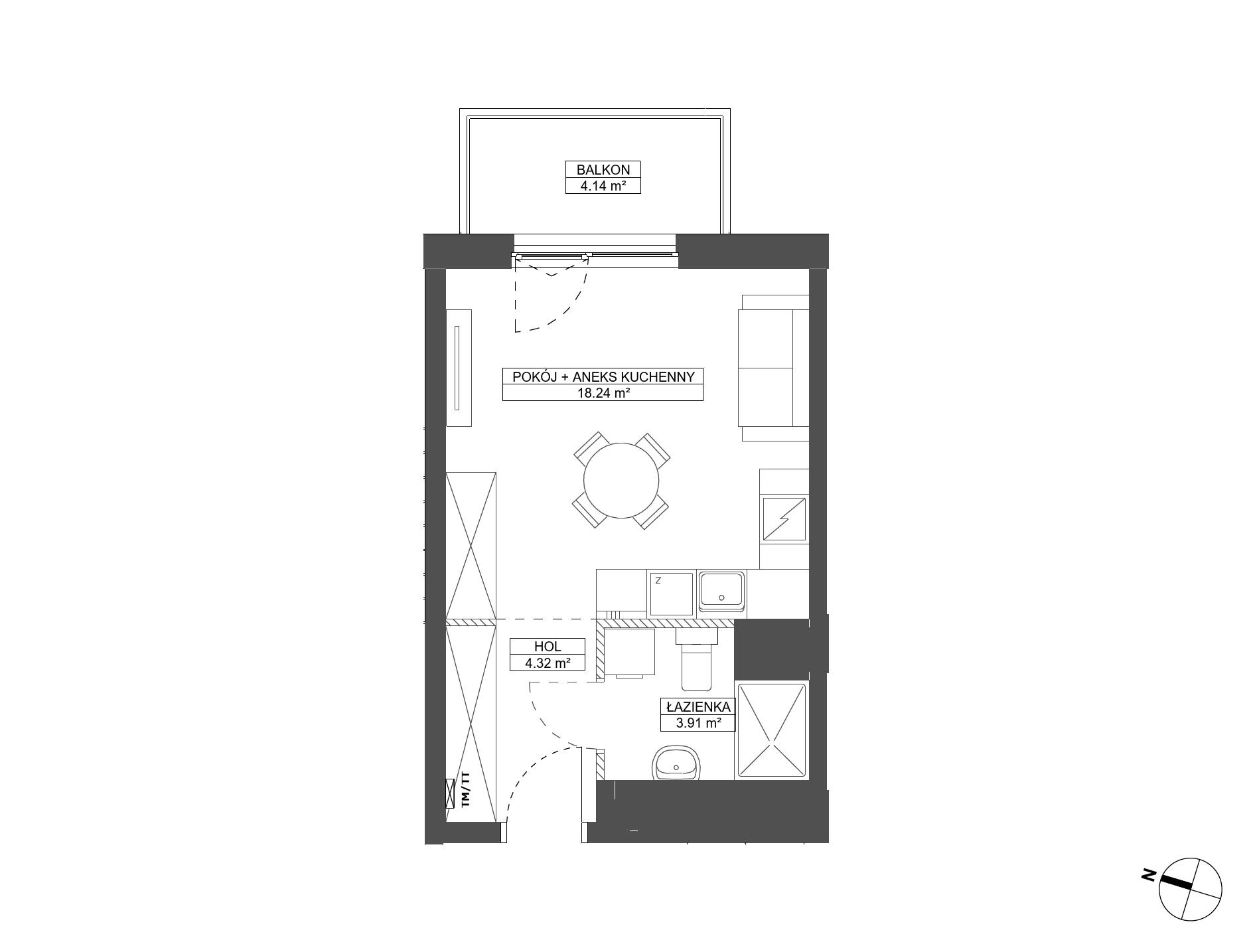 Plan 1 pok. 26m²