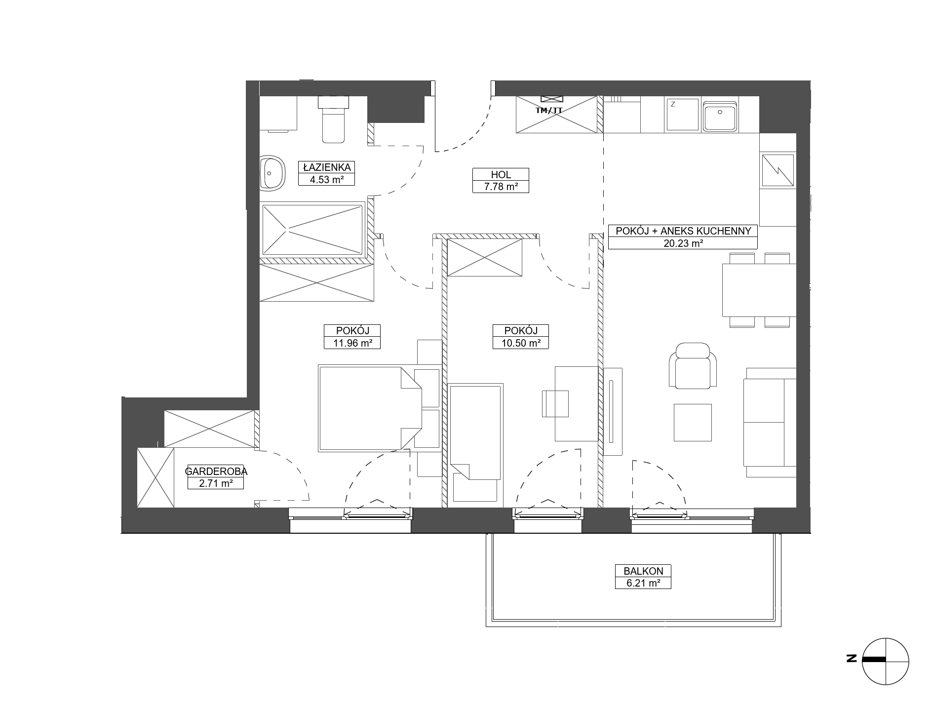 Plan 3 pok. 58m²