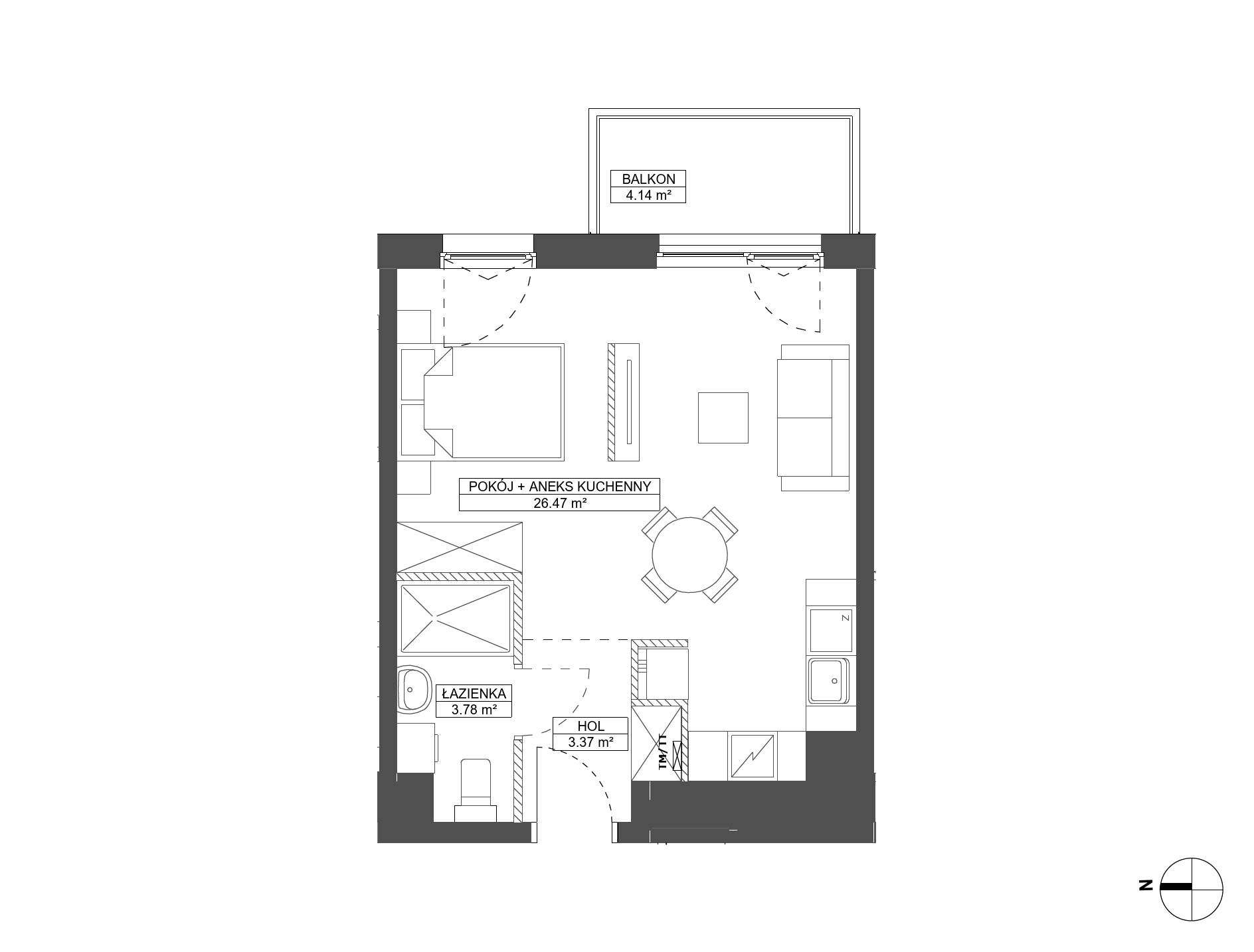 Plan 1 pok. 34m²