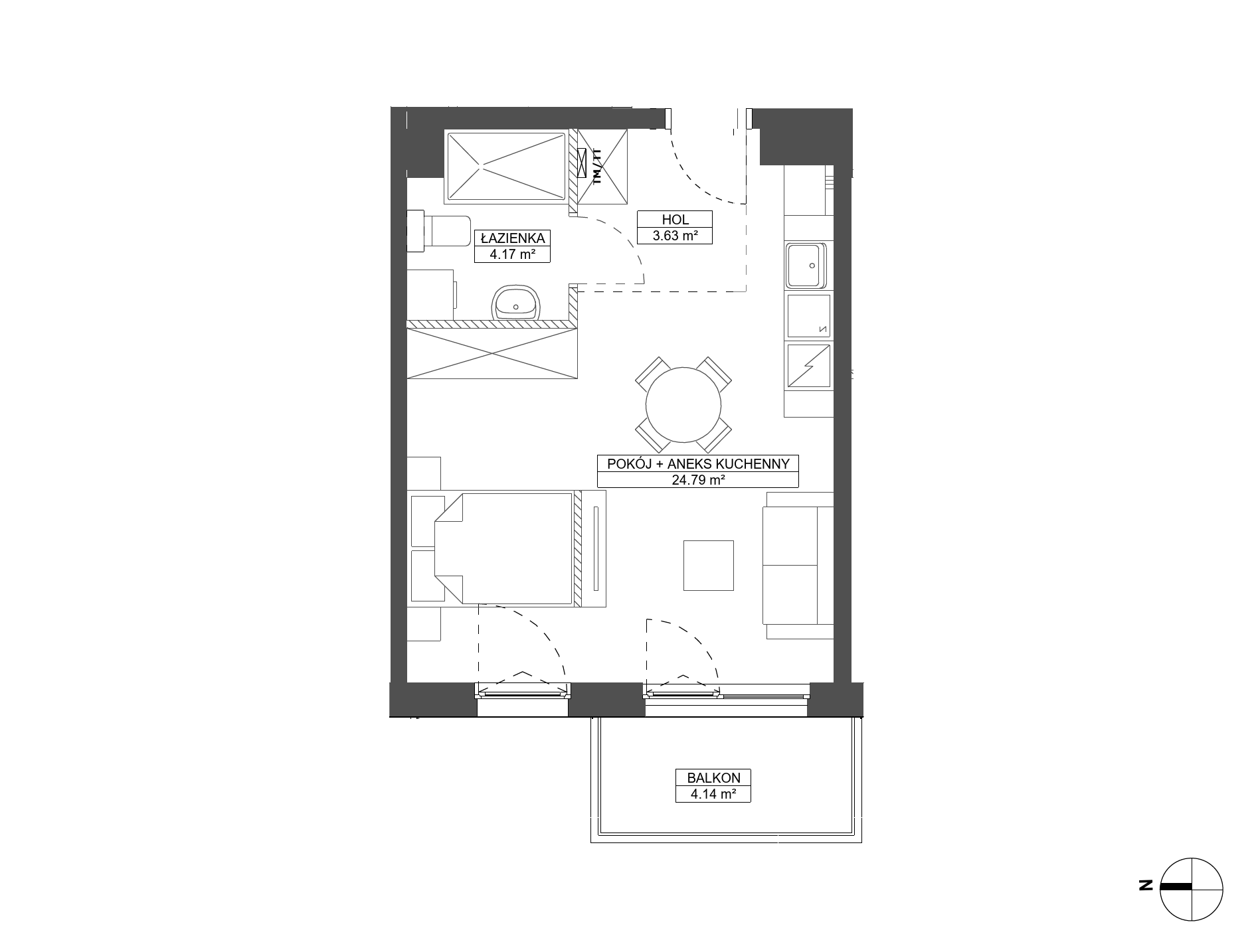 Plan 1 pok. 33m²