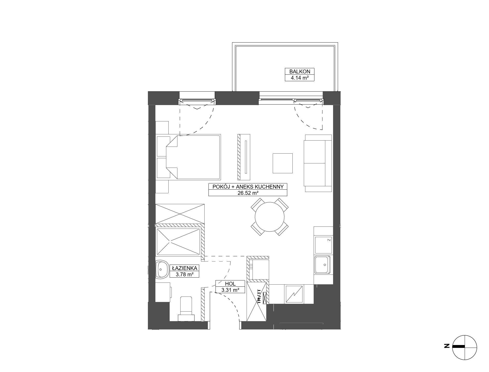 Plan 1 pok. 34m²