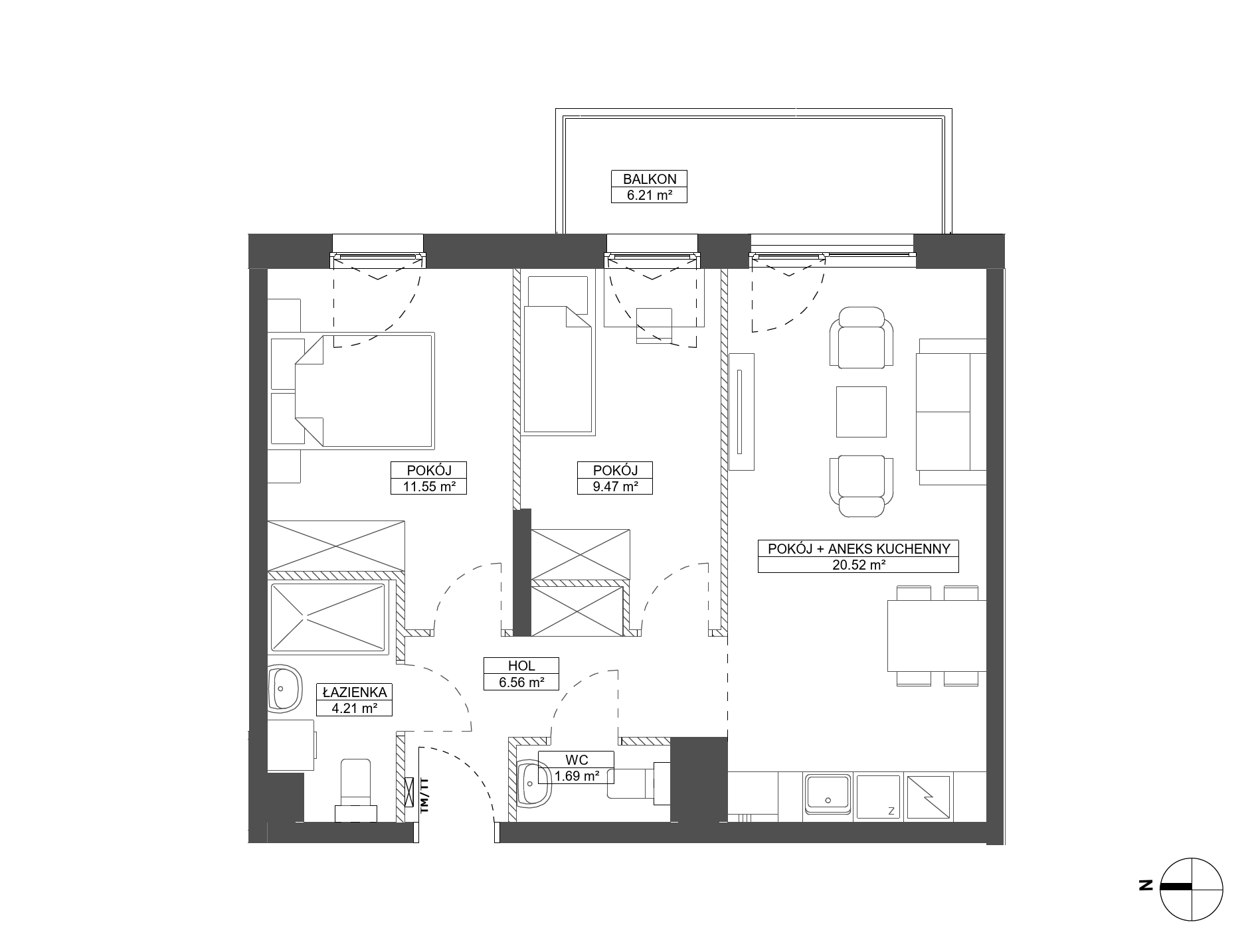 Plan 3 pok. 54m²