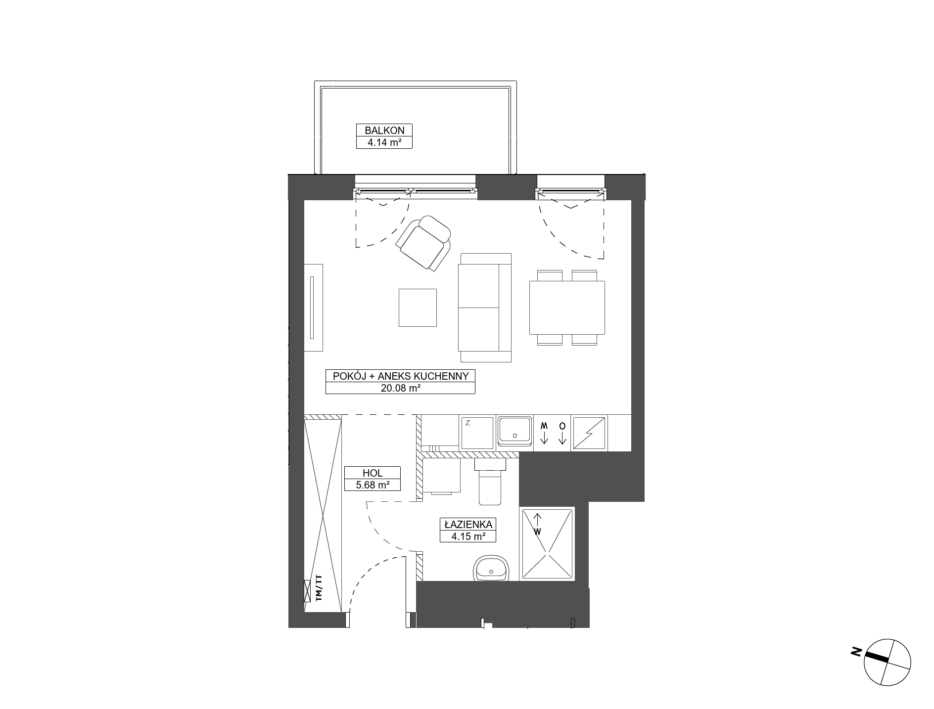 Plan 1 pok. 30m²