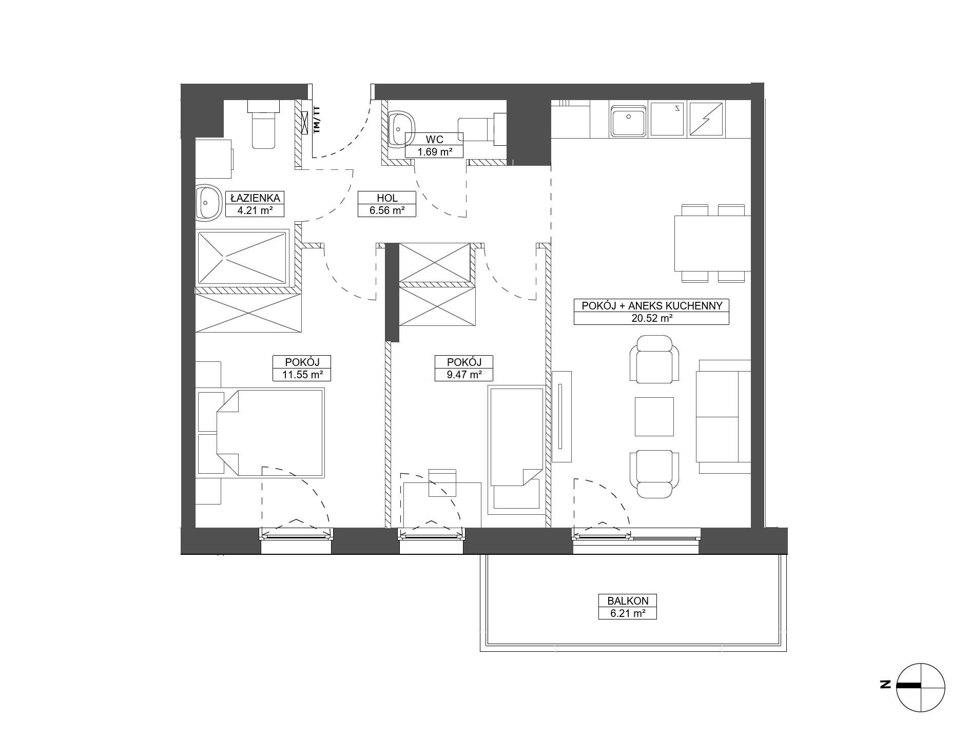 Plan 3 pok. 54m²