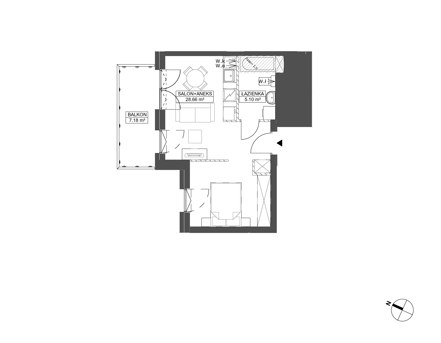 Plan 1 pok. 34m²