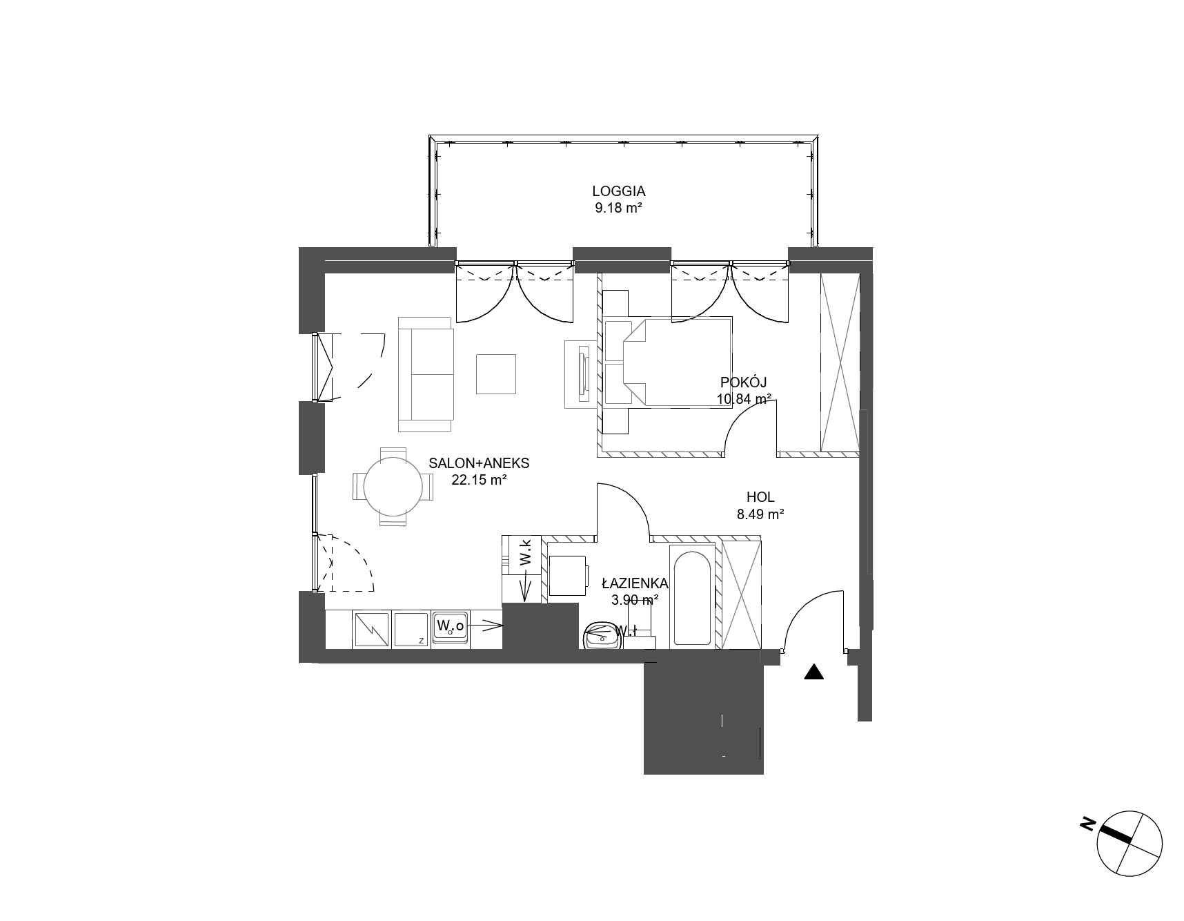 Plan 2 pok. 45m²