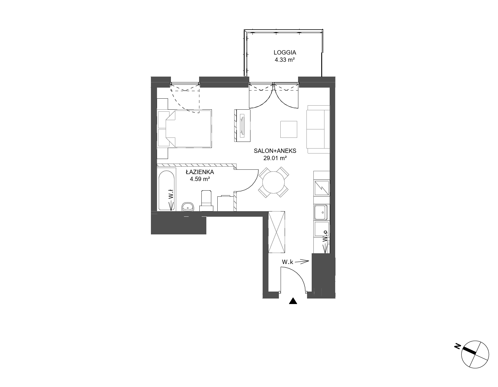 Plan 1 pok. 34m²