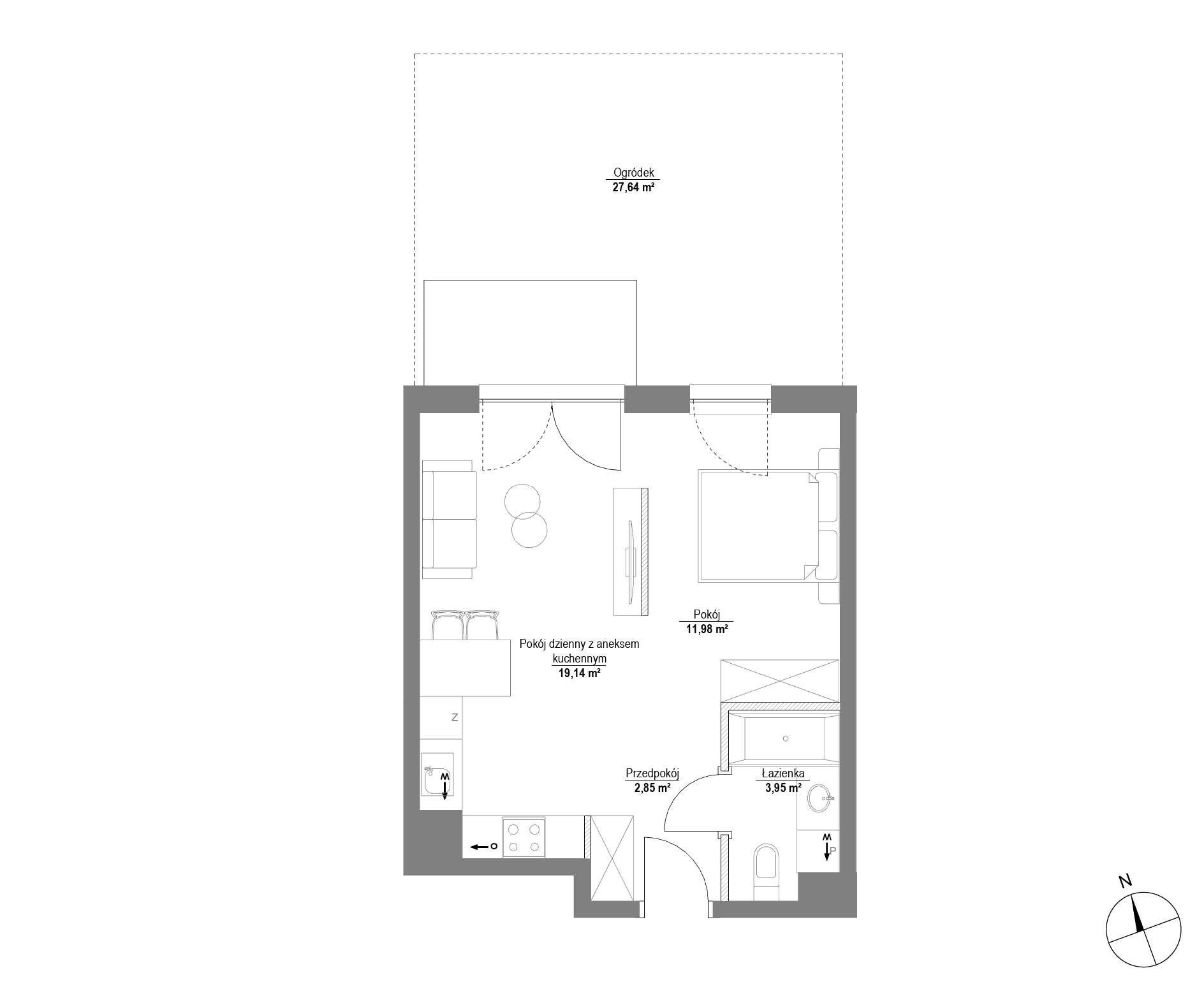 Plan 1 pok. 38m²