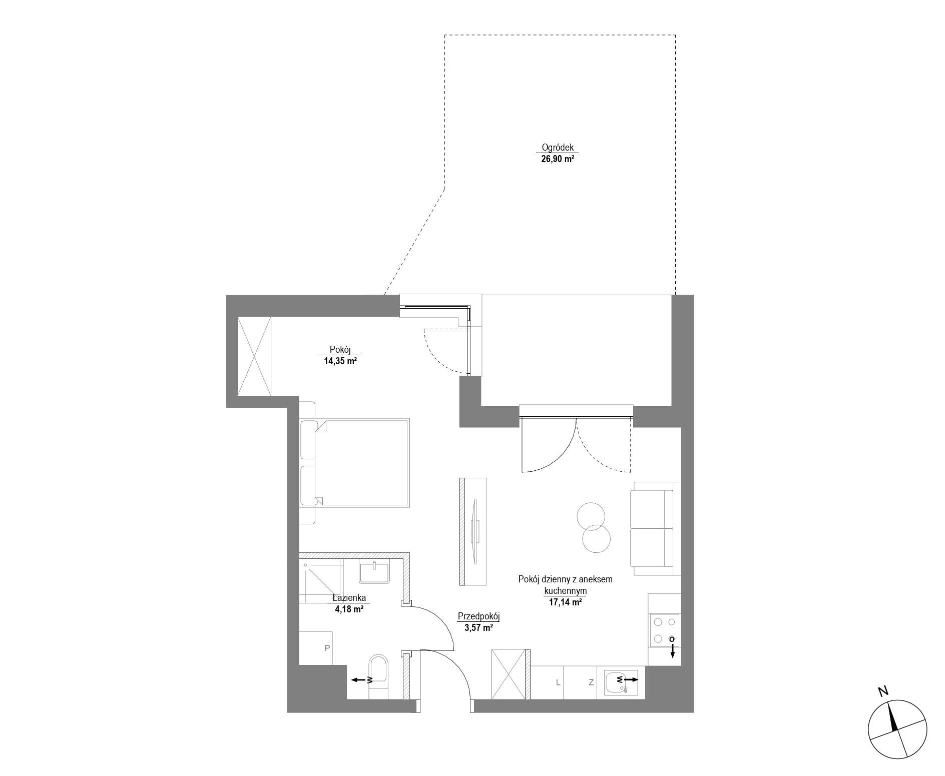 Plan 1 pok. 39m²