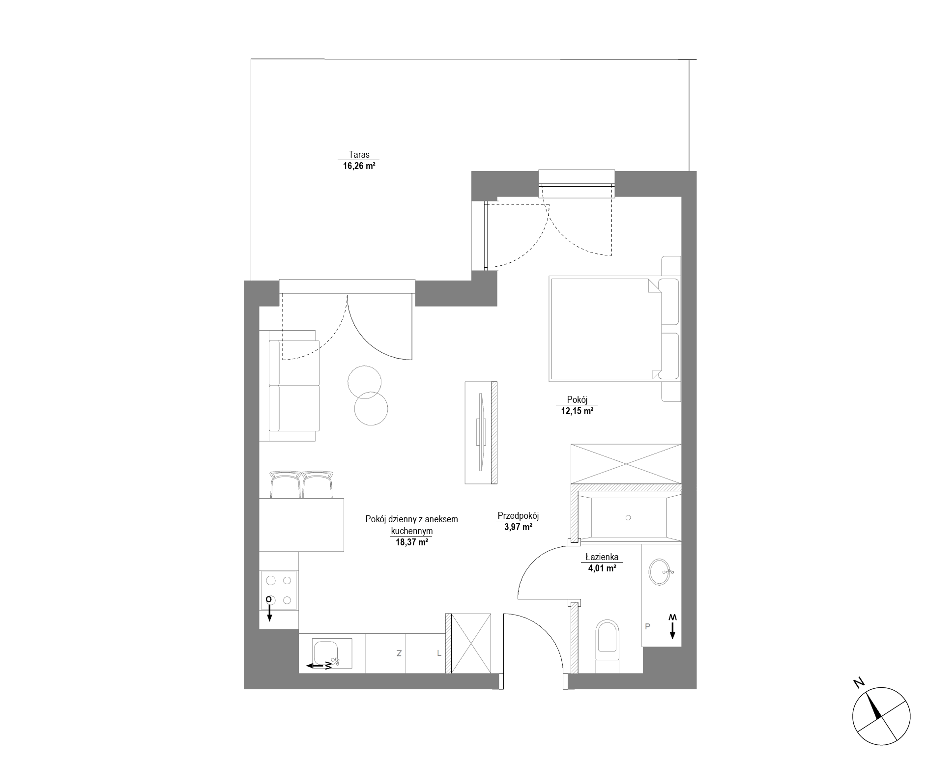 Plan 1 pok. 39m²