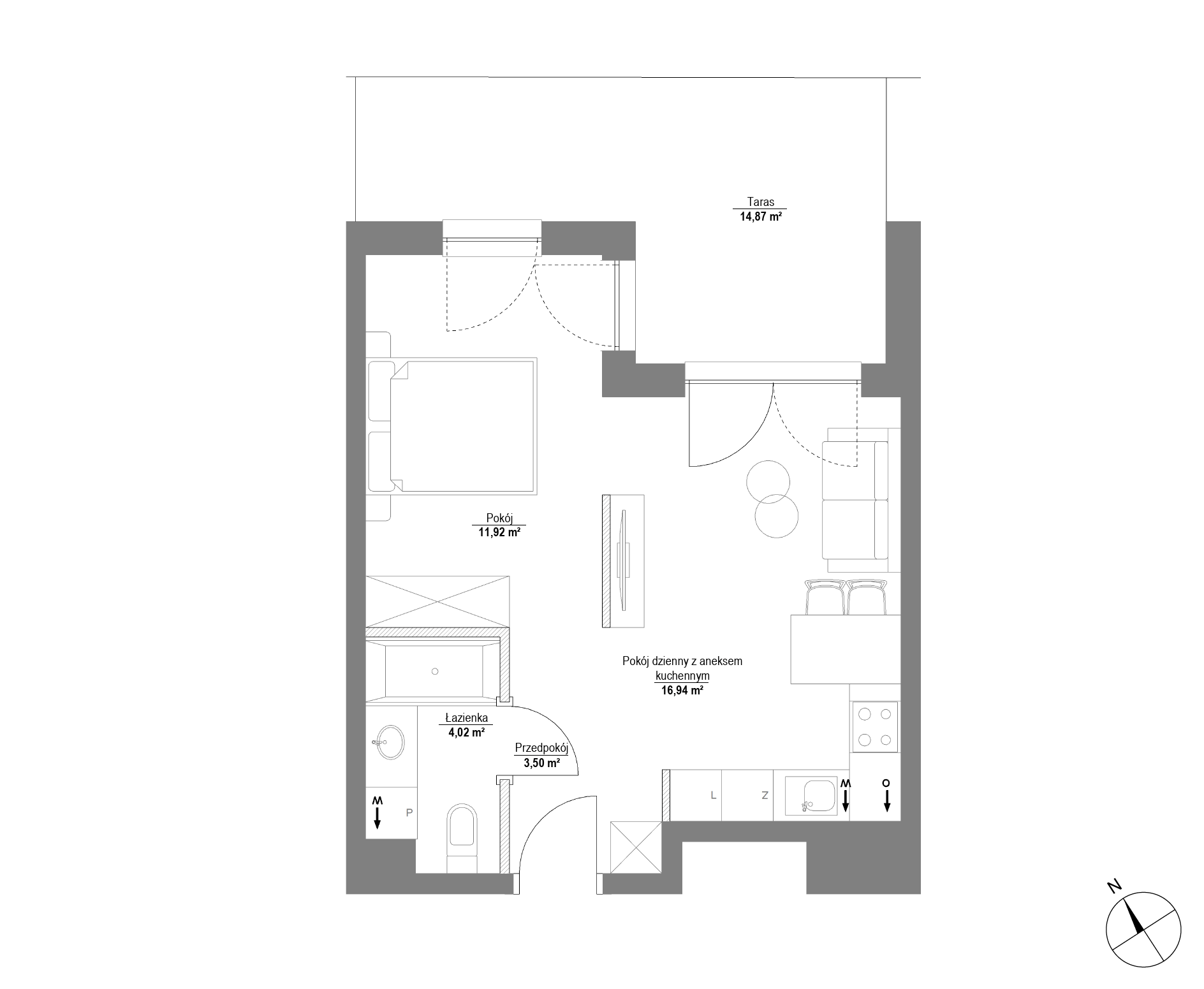 Plan 1 pok. 36m²