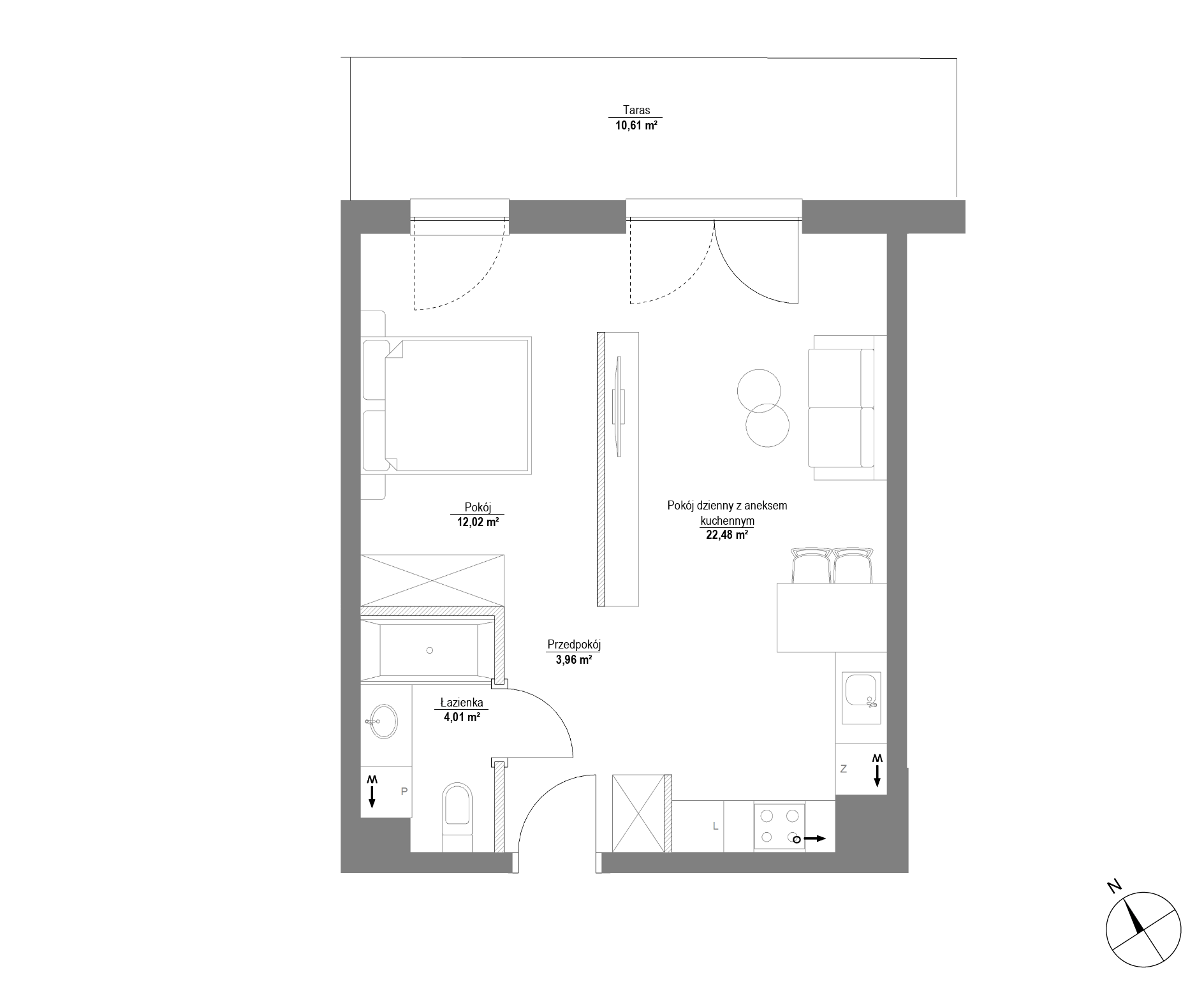Plan 1 pok. 42m²