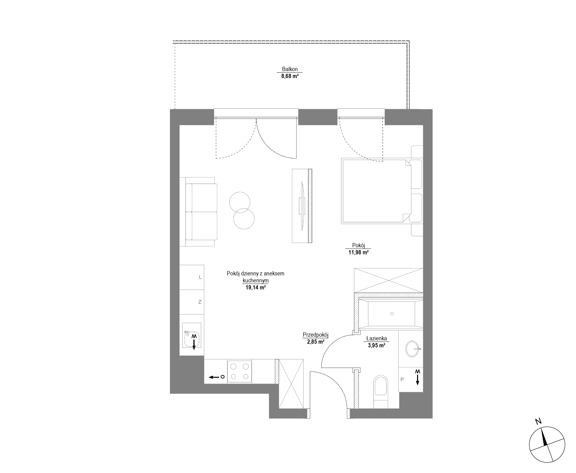 Plan 1 pok. 38m²