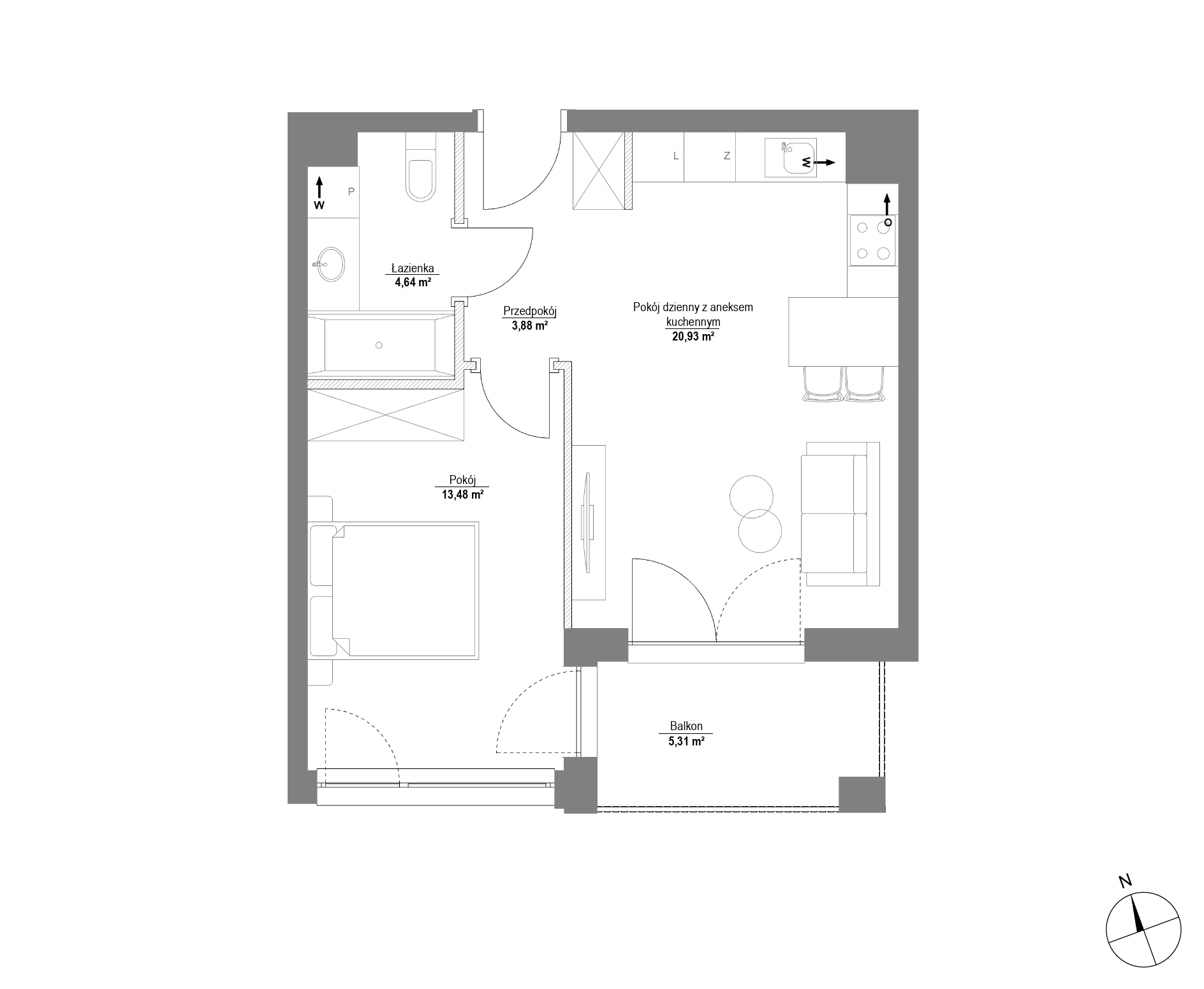 Plan 2 pok. 43m²