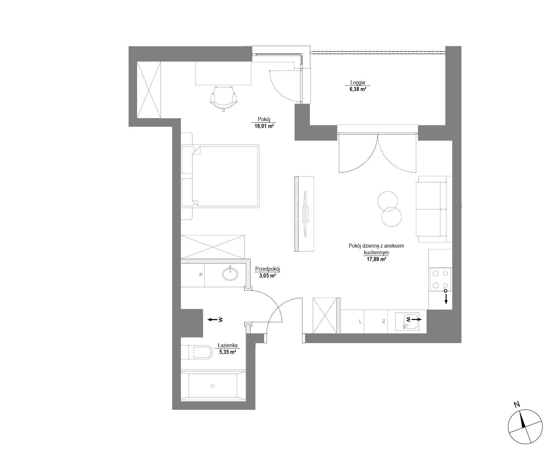 Plan 1 pok. 42m²