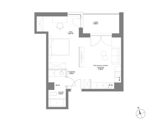Plan 1 pok. 42m²