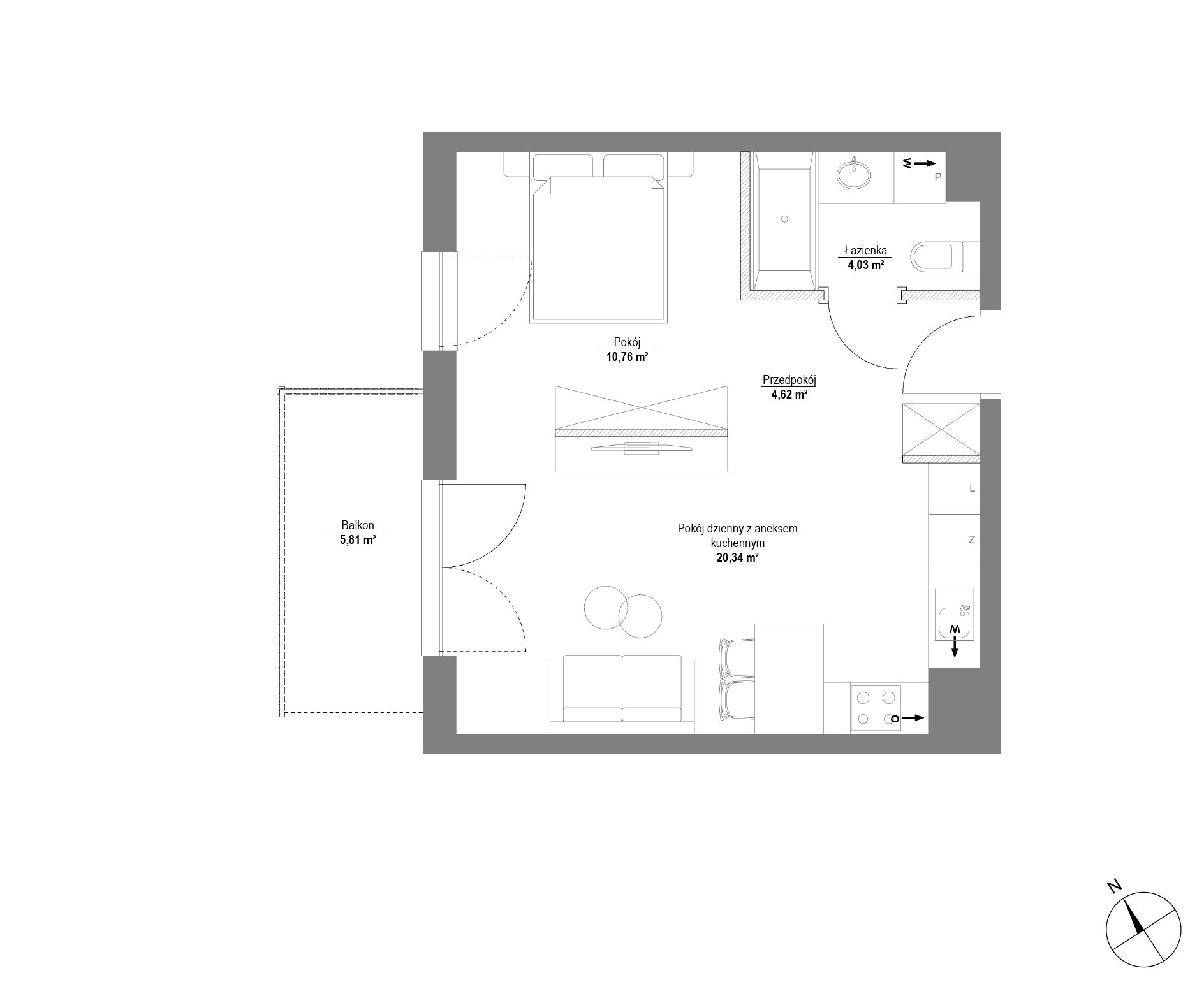 Plan 1 pok. 40m²