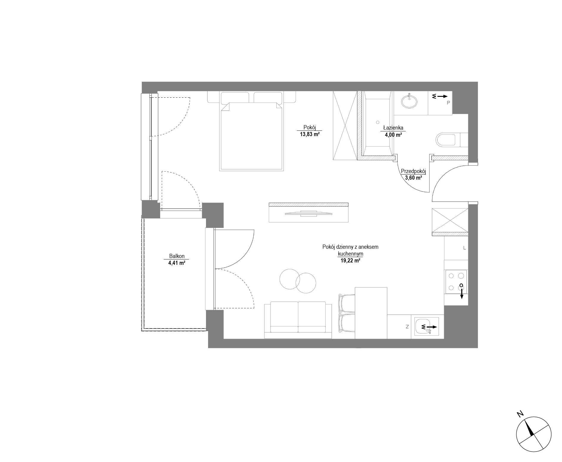 Plan 1 pok. 41m²