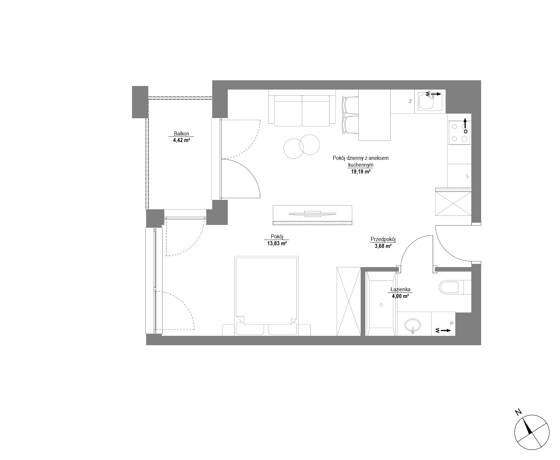 Plan 1 pok. 41m²