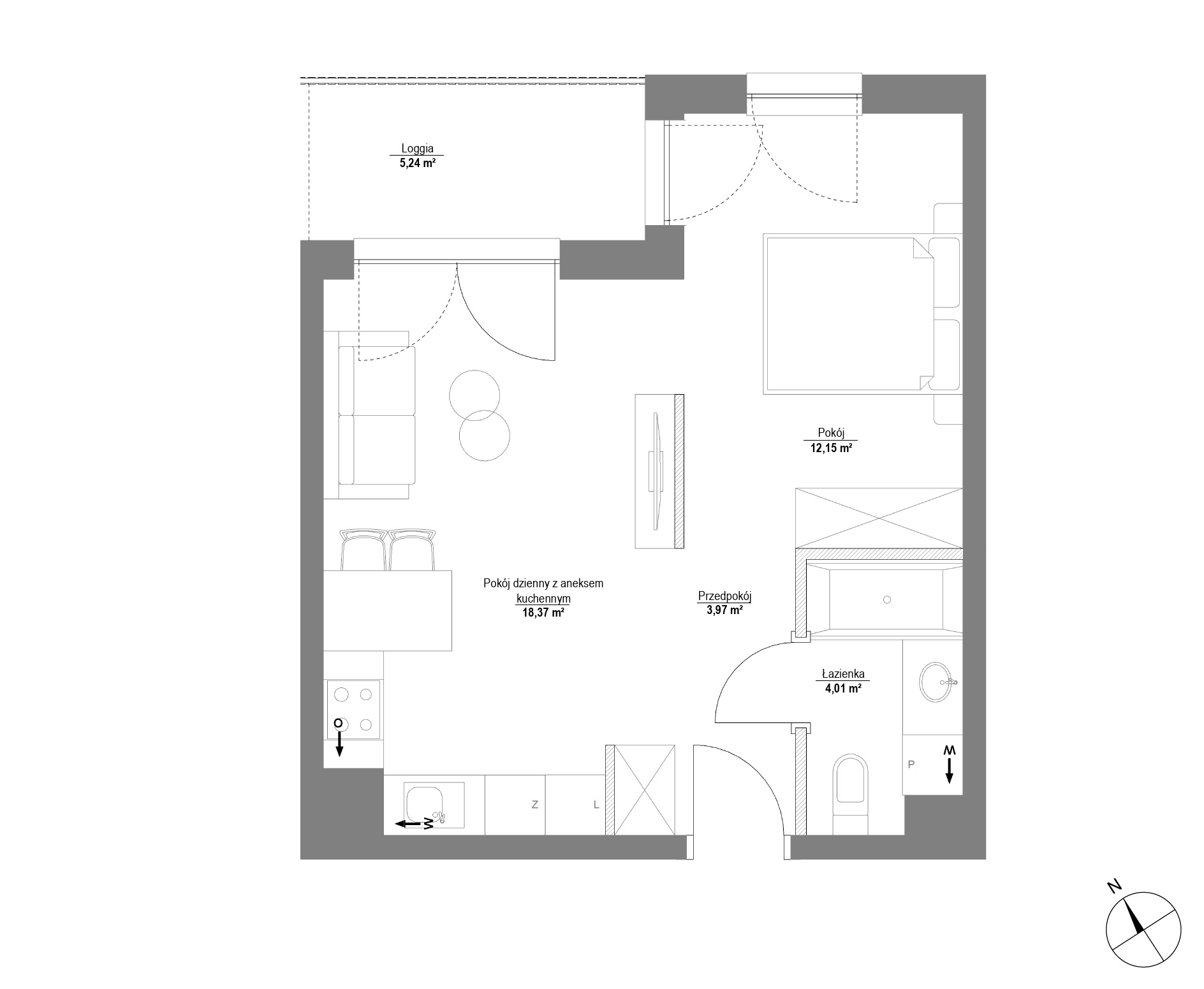 Plan 1 pok. 39m²