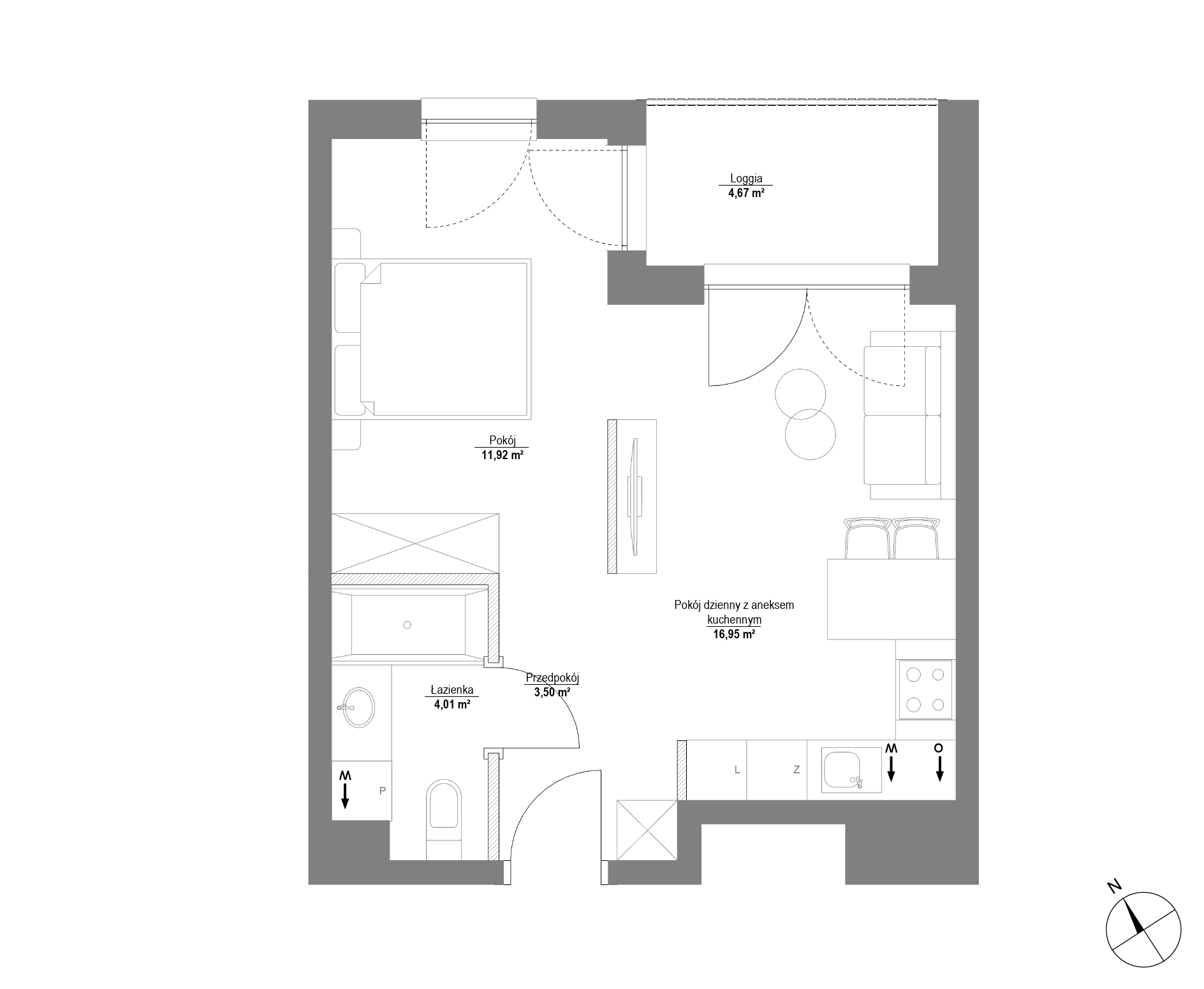 Plan 1 pok. 36m²