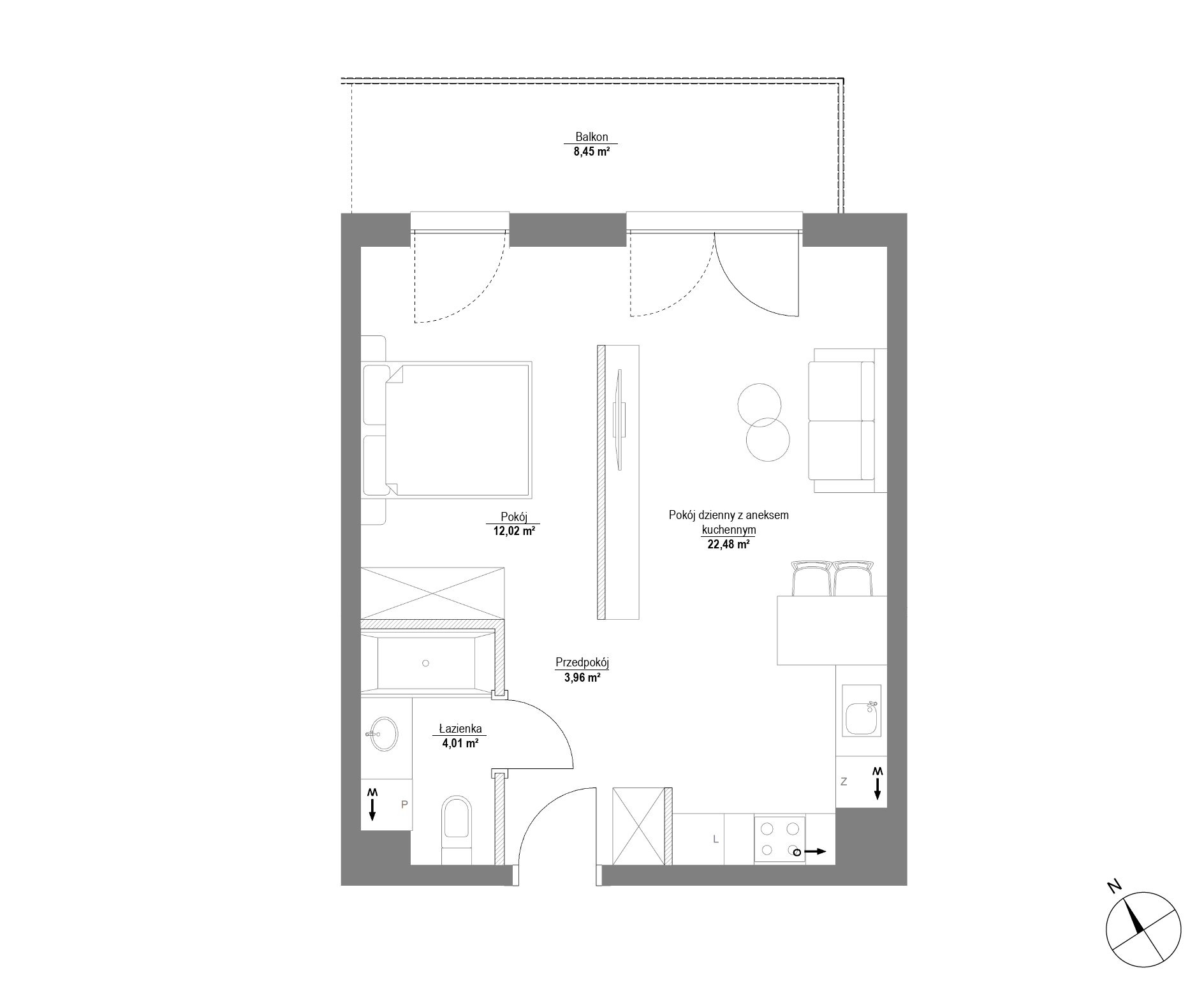 Plan 1 pok. 42m²