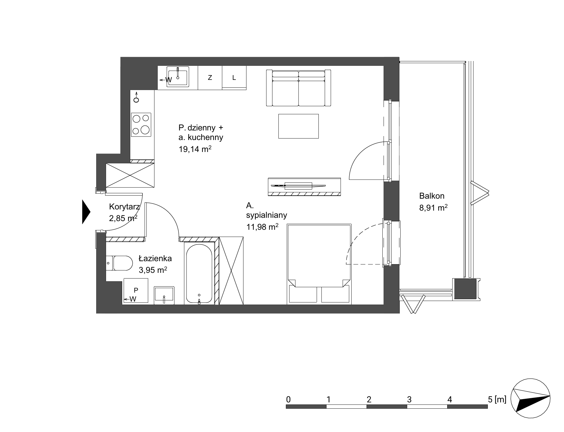 Plan 1 pok. 38m²