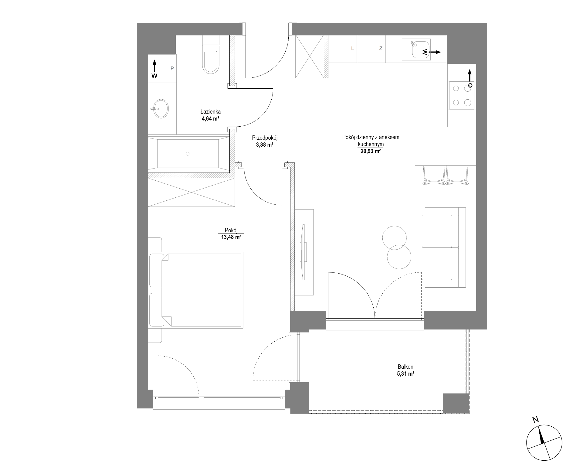 Plan 2 pok. 43m²