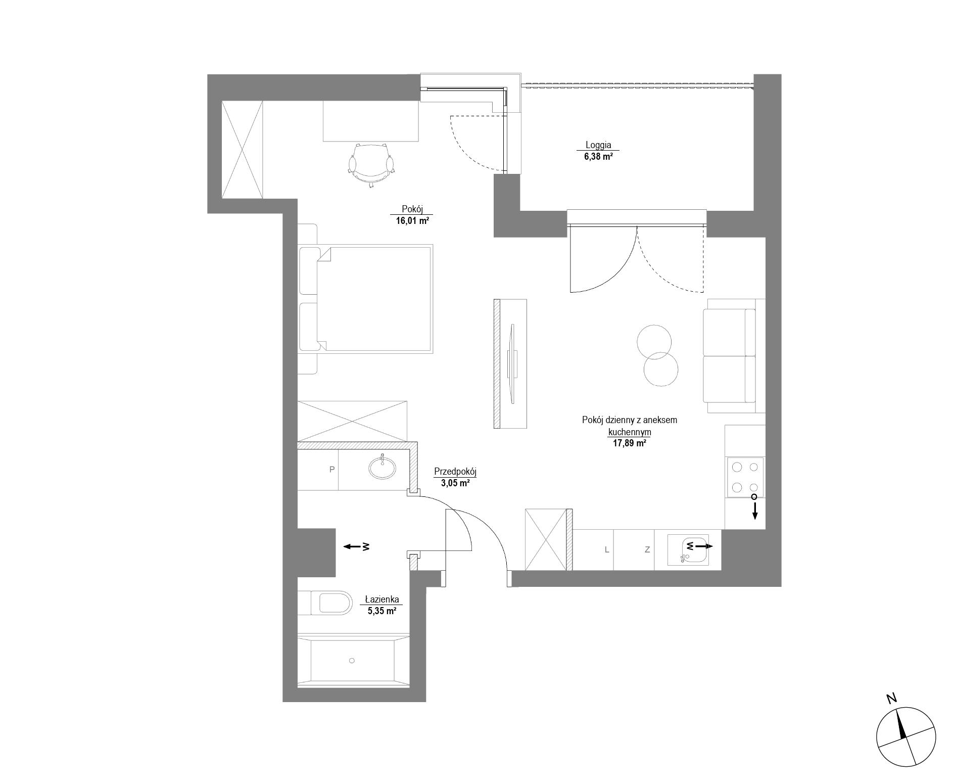Plan 1 pok. 42m²